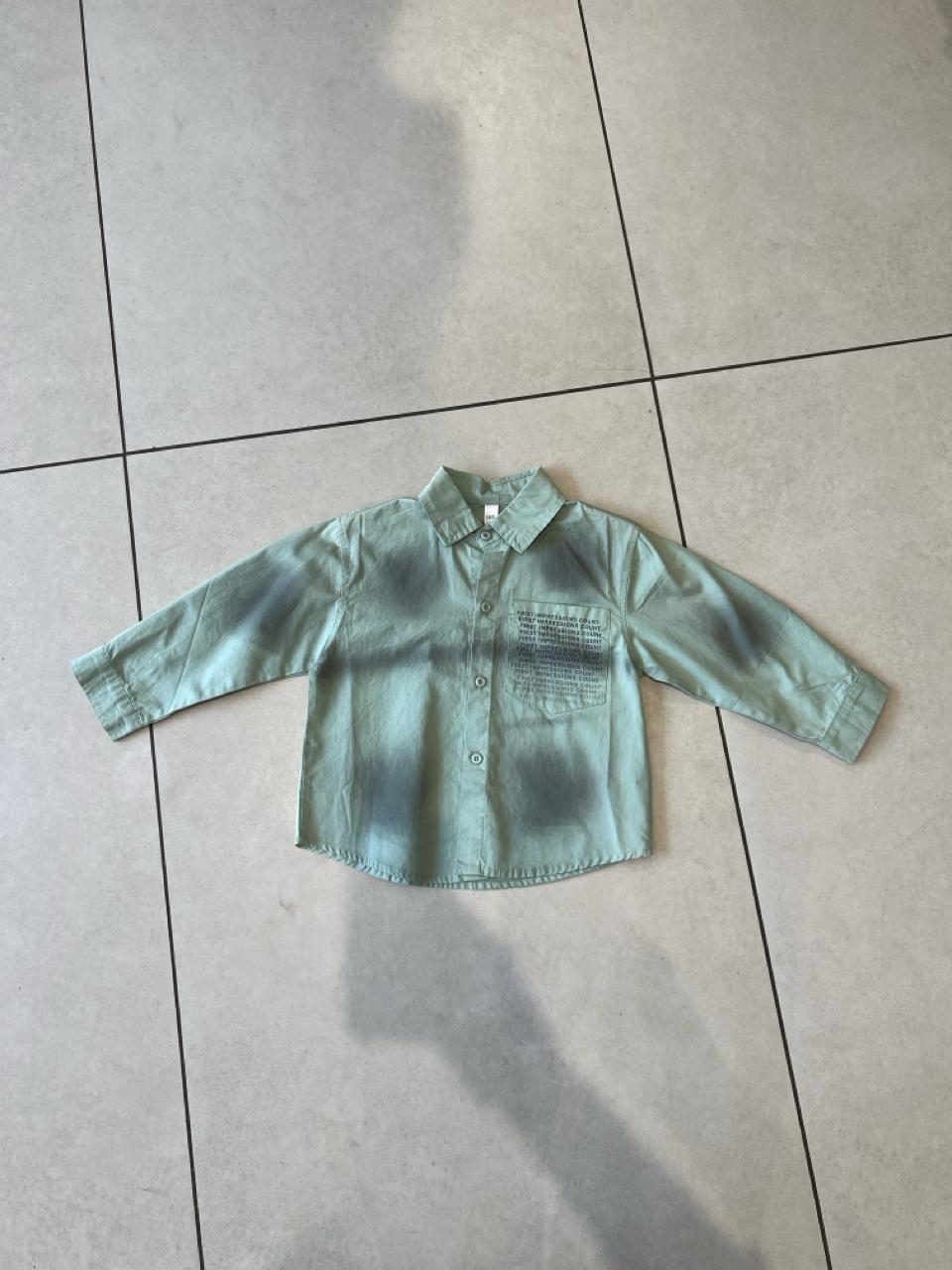 Mint Green Long Sleeve Slogan Shirt with Chest Pocket