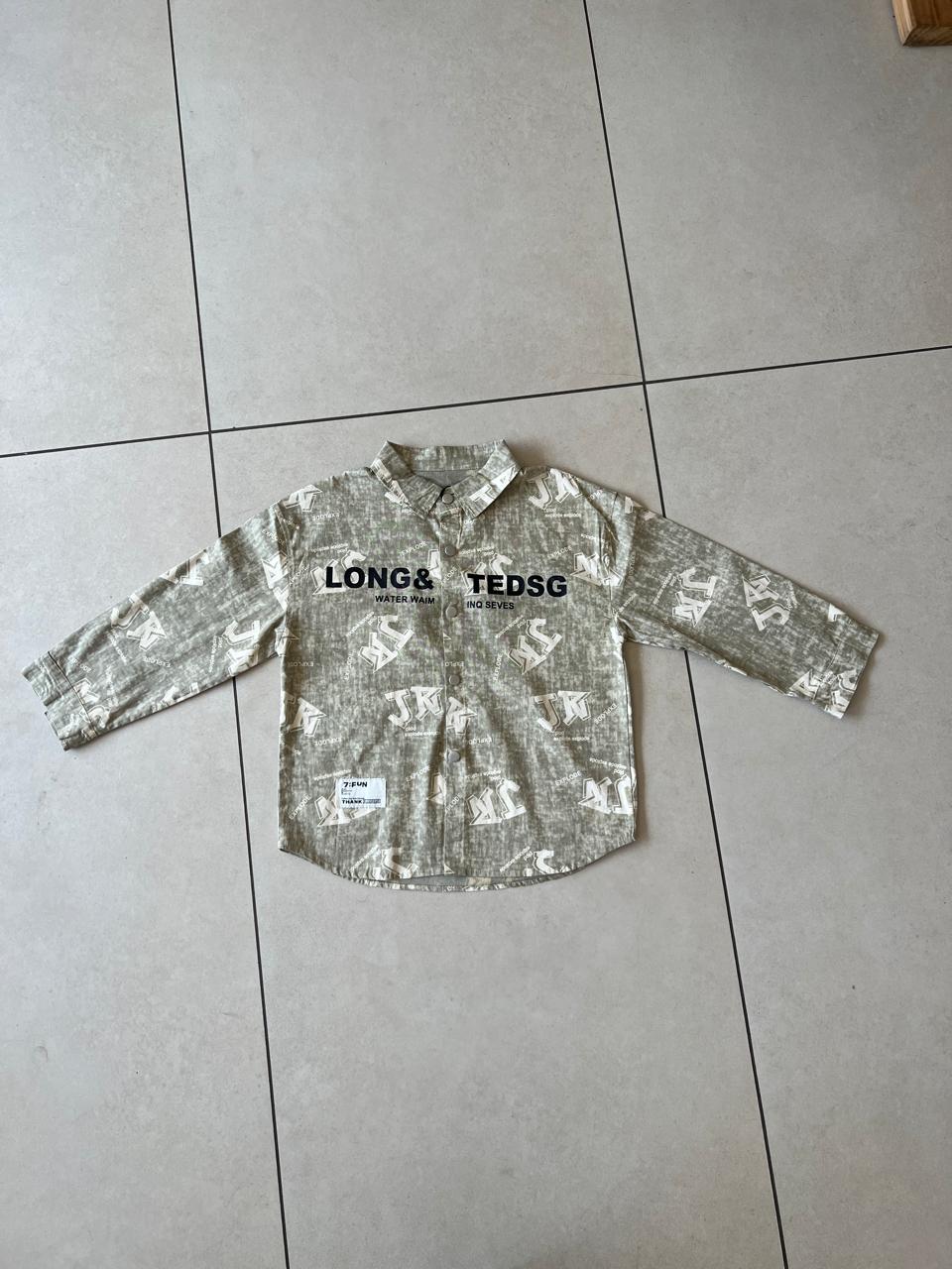 Olive Letter Graffiti Print Long Sleeve Shirt
