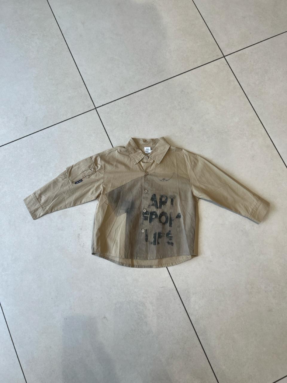 Khaki Washed "Art From Life" Graphic Long Sleeve Shirt