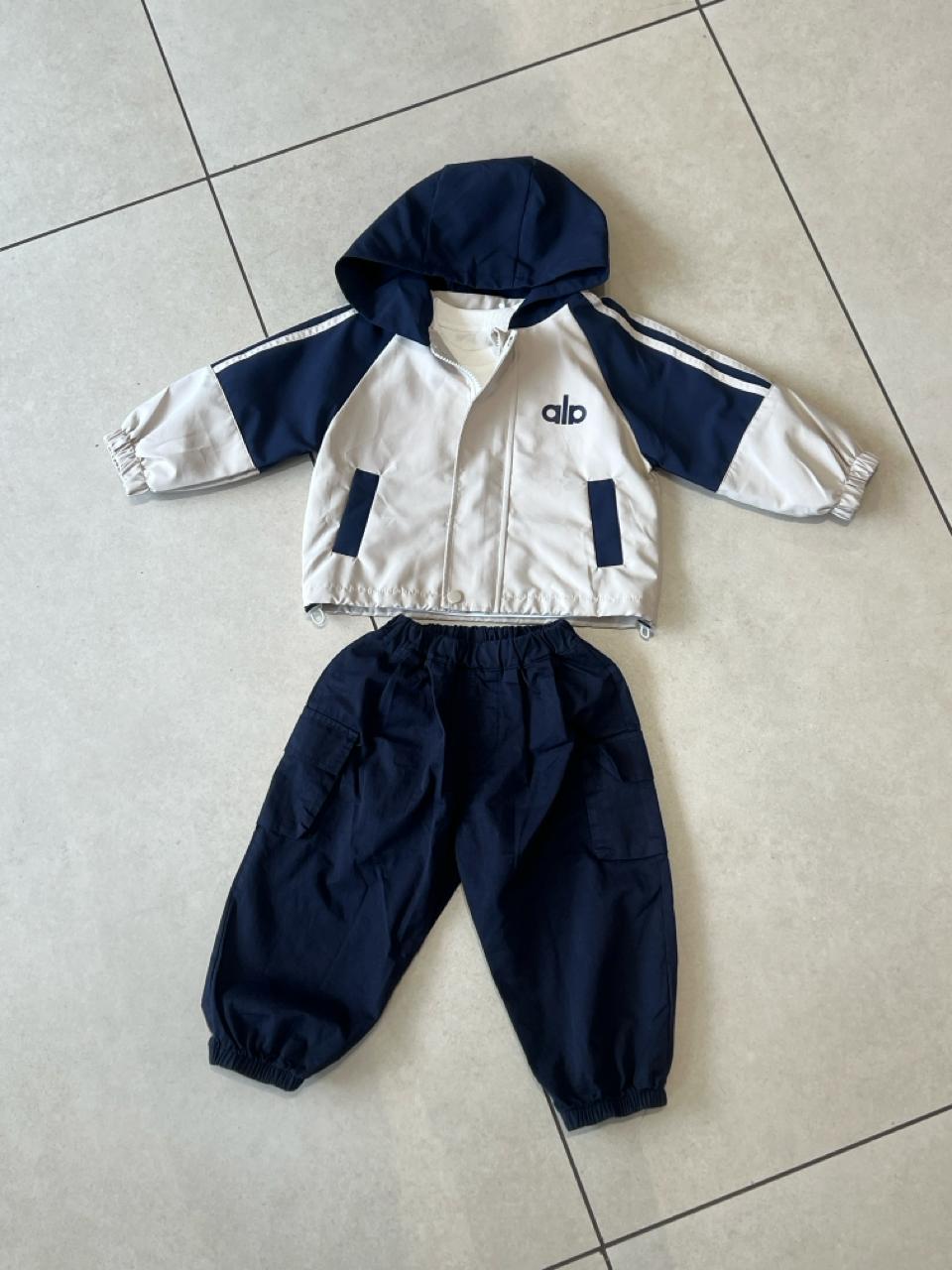 Navy & Cream Windbreaker Jacket + Cargo Pants Set