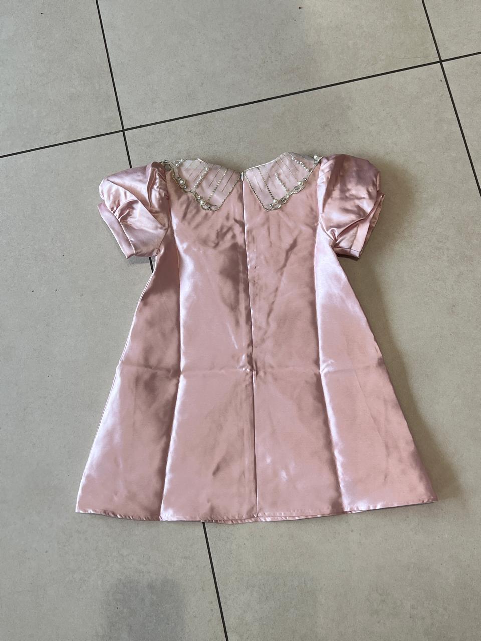 Pink Satin Pearl & Rhinestone Collar Party Dress