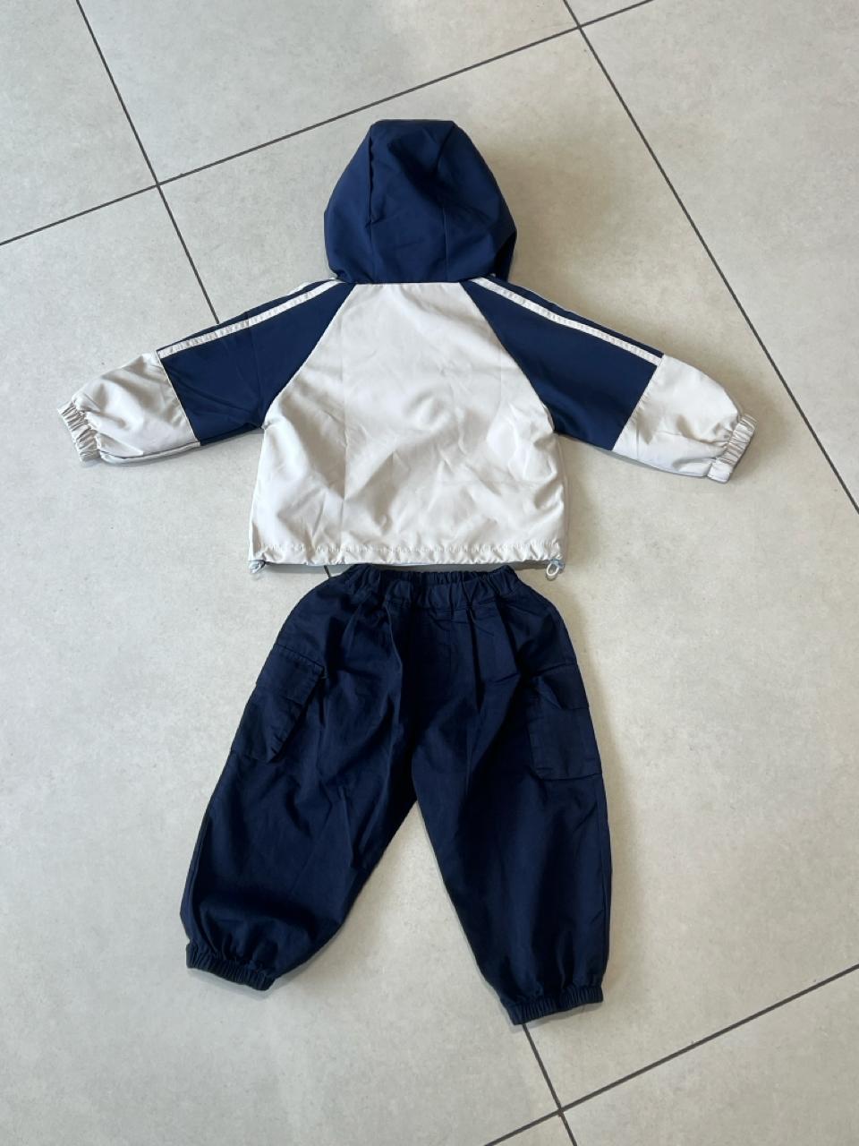 Navy & Cream Windbreaker Jacket + Cargo Pants Set