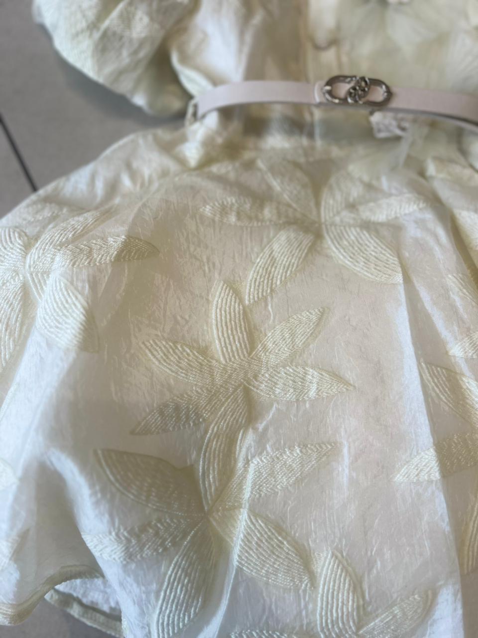 frok Iory Jacquard Puff Sleeve Party Dress with Belt