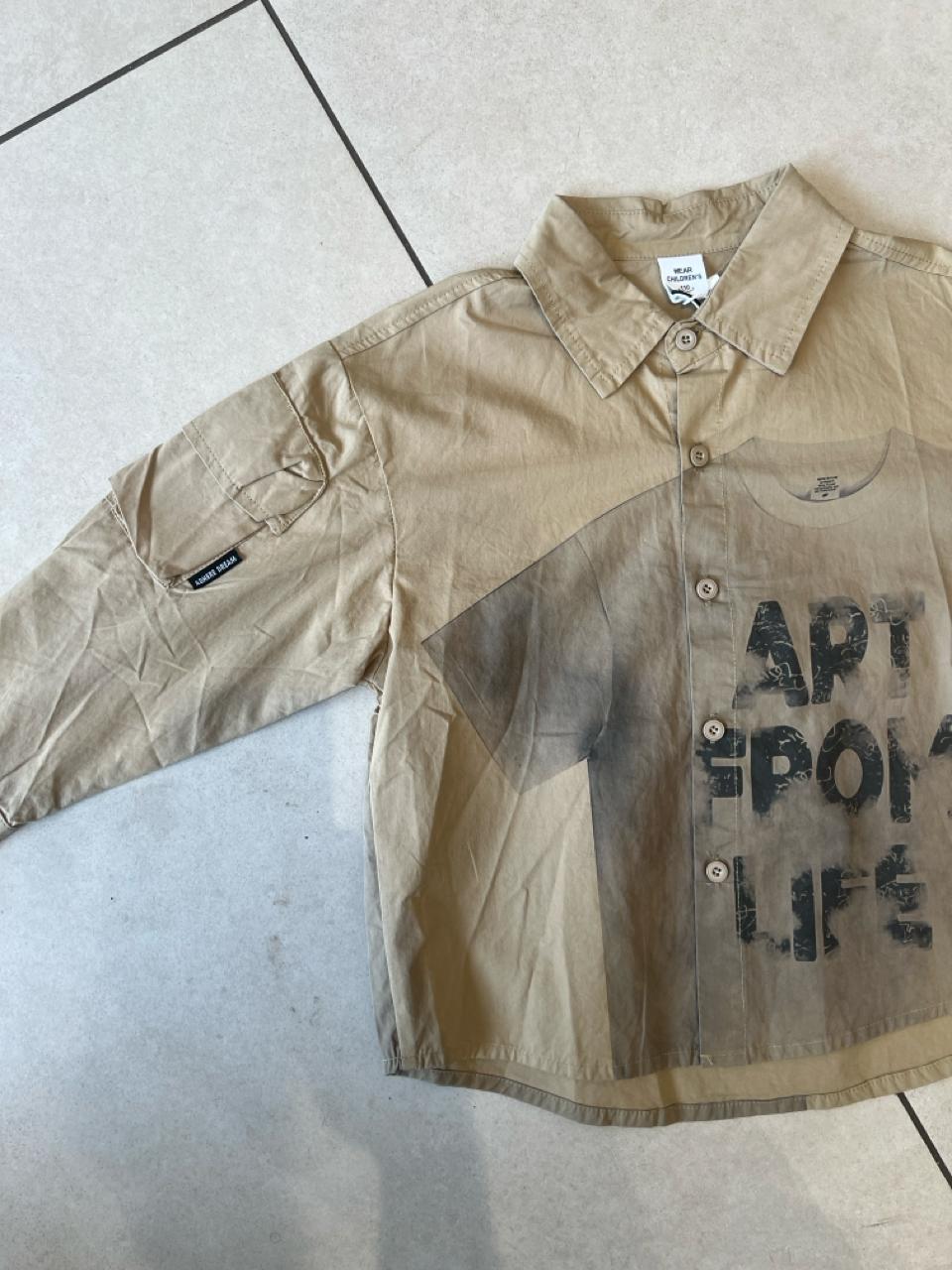 Khaki Washed "Art From Life" Graphic Long Sleeve Shirt