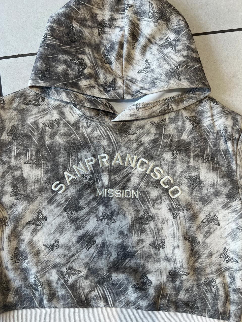 Grey Tie-Dye San Francisco Mission Hoodie with Butterfly Print