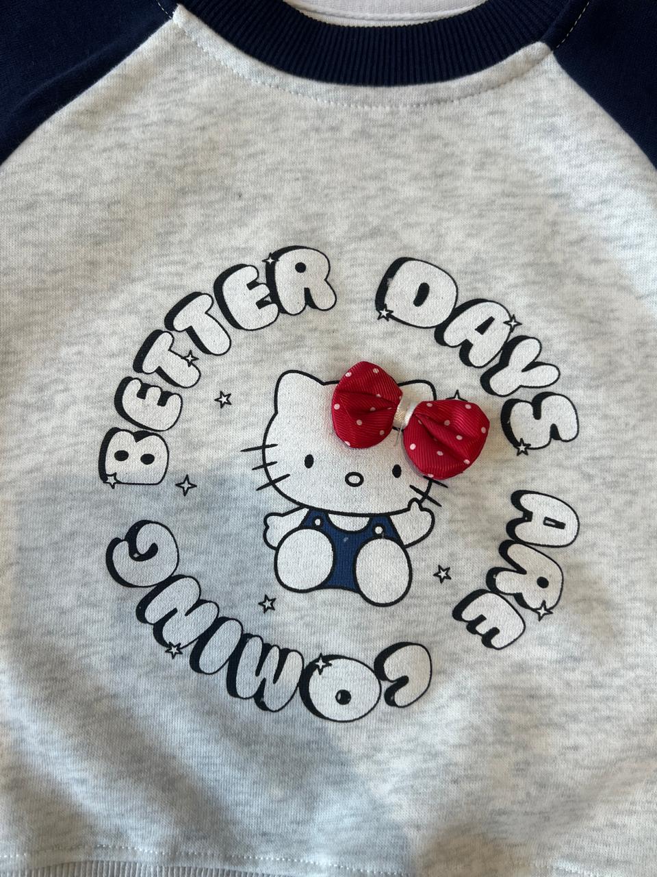 T shirt Hello Kitty Raglan Sweatshirt with 3D Bow – Navy & Grey