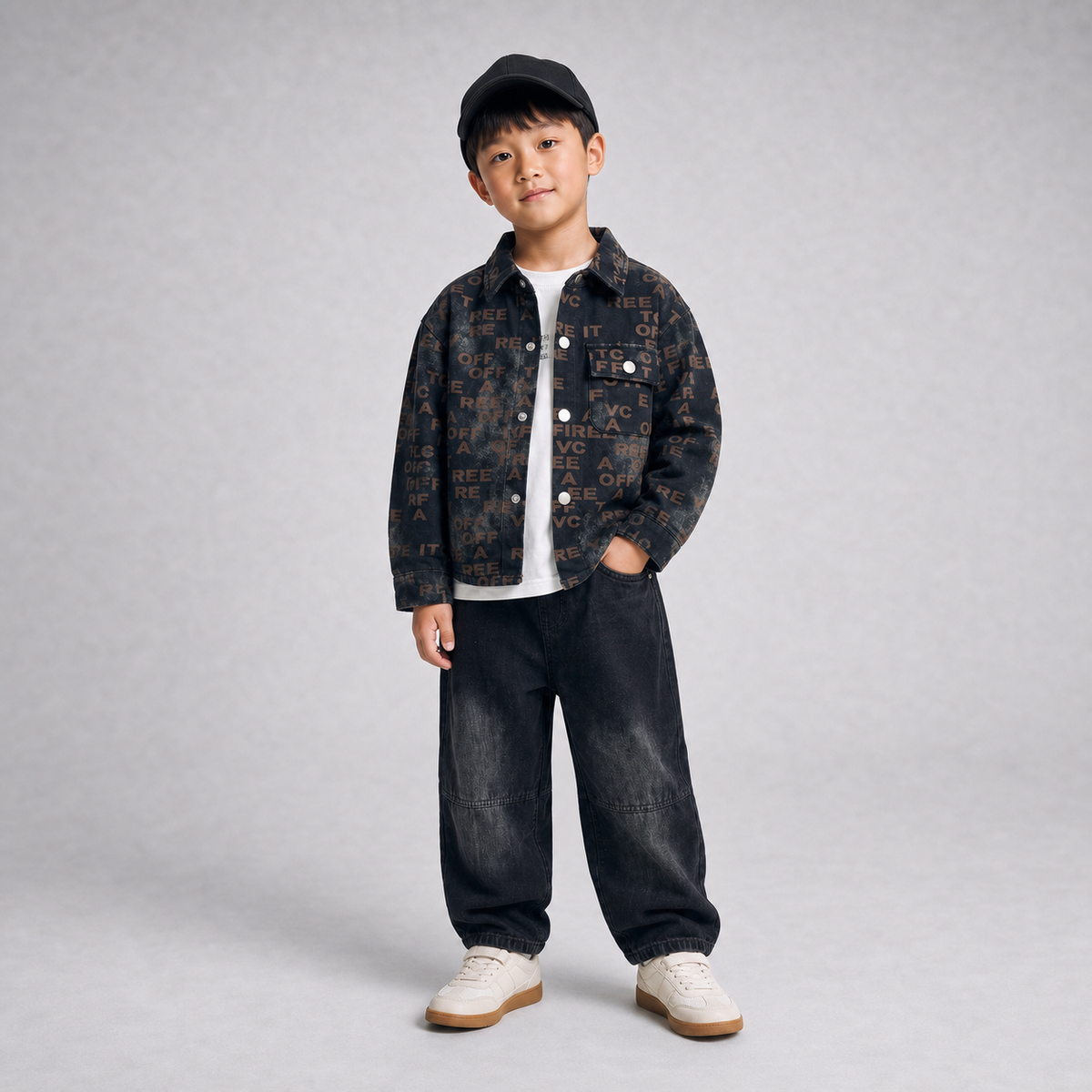 Dark denim three piece complete Gen Z outfit for boys