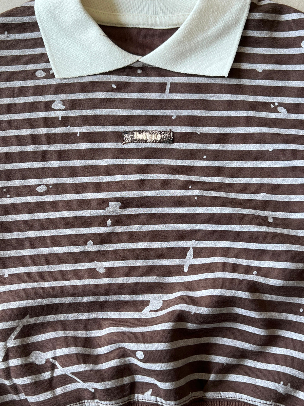 Brown Stripe Polo with Metallic Silver Paint-Splatter Print, Kids Ages 2-5, close-up, aataa kidd
