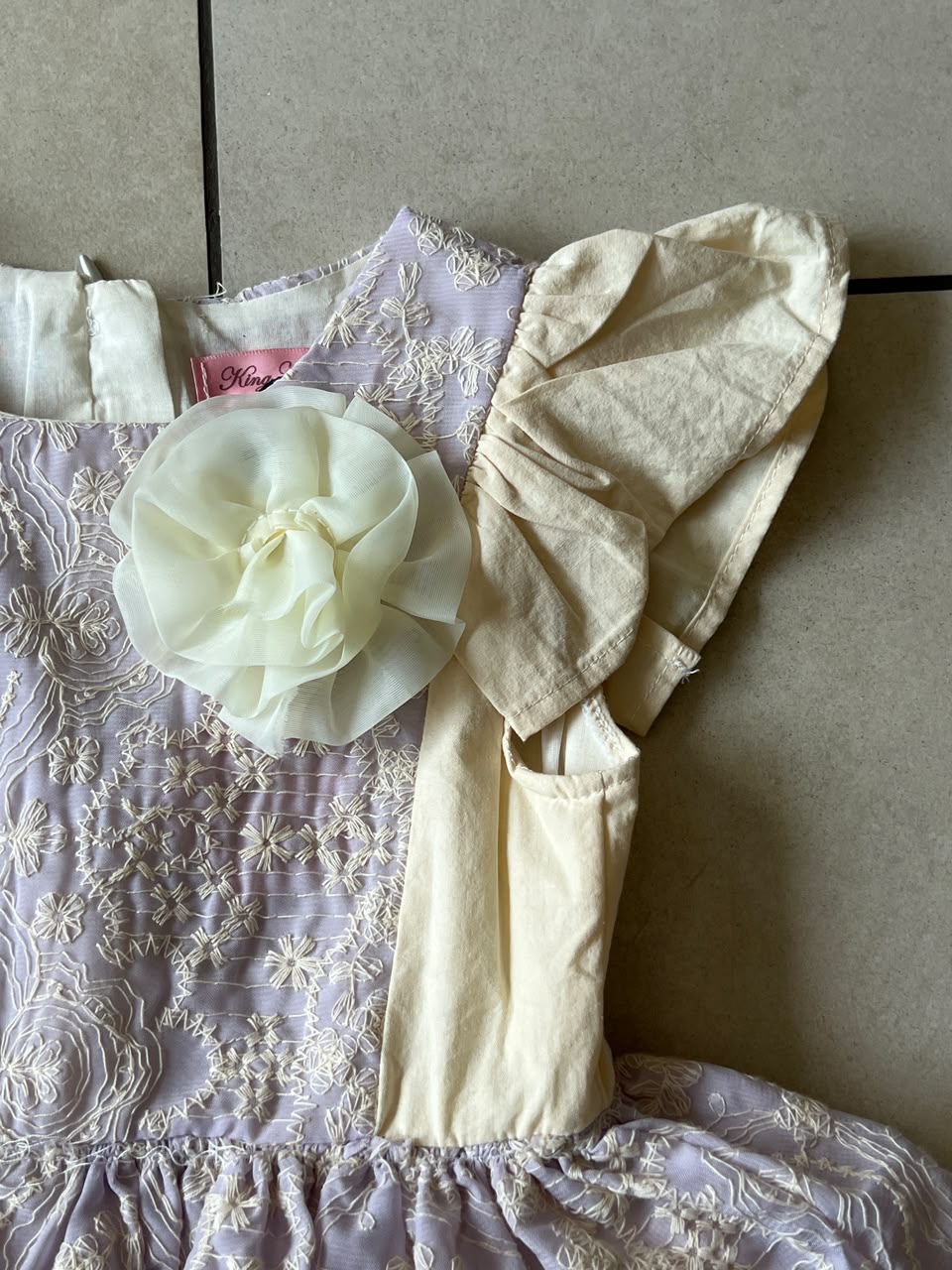 Lavender Lace Embroidered Frock with Puff Sleeves for Girls | Ages 3-6
