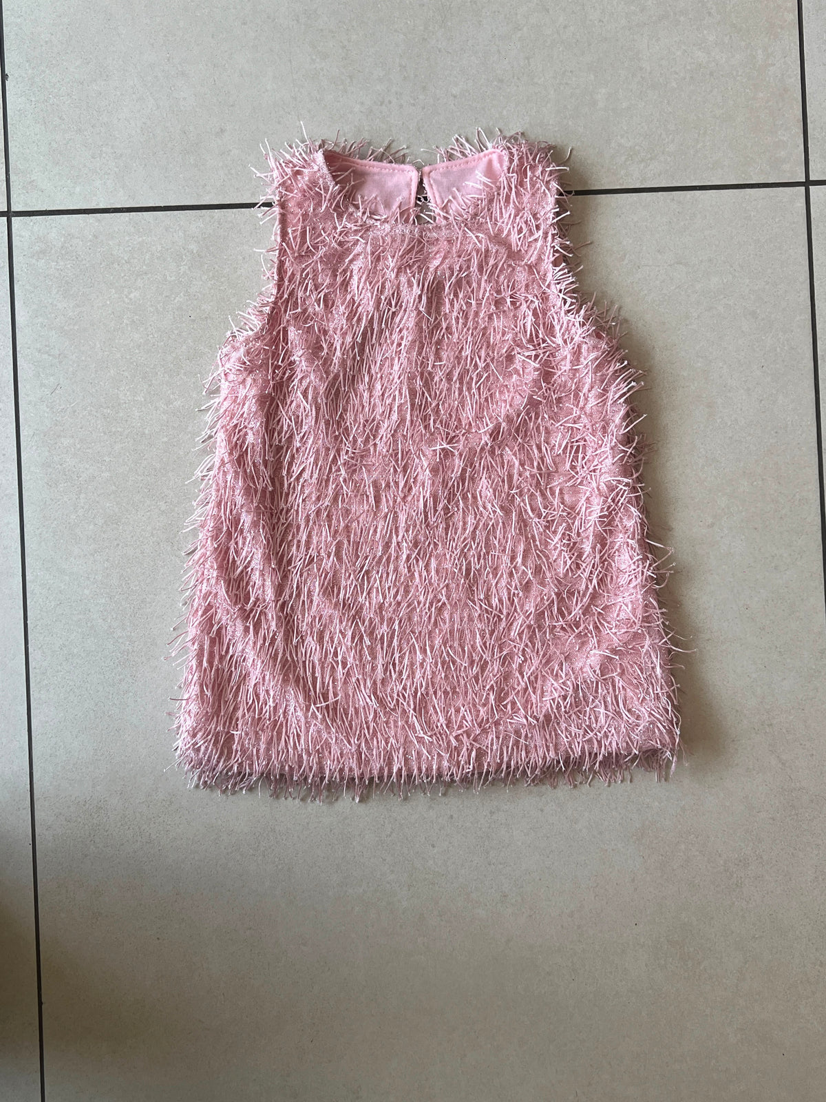 Baby Pink Feather-Fringe Sleeveless Mini Dress for Girls, Party Dress, close-up, aataa kidd