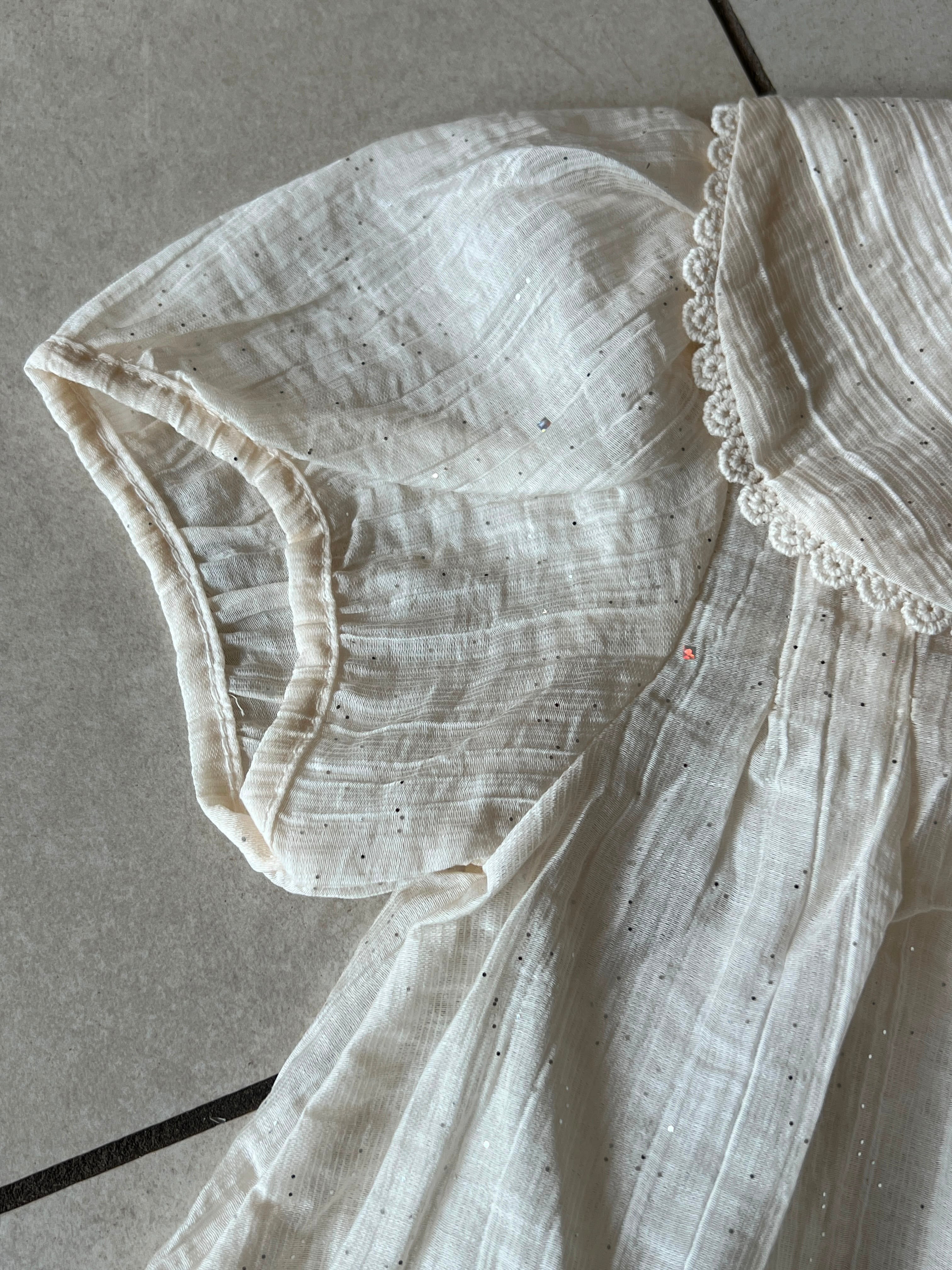 Off-White Glitter-Dot Frock with Lace Ruffle Cuffs | Girls Casual Party Dress