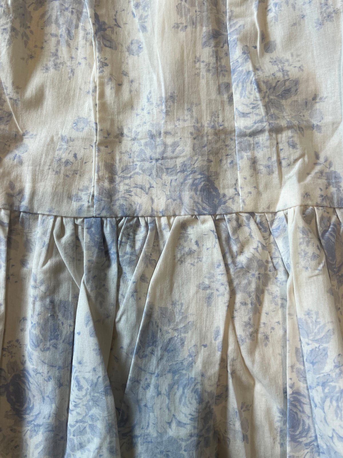 Blue Vintage Rose Toile Frock with Ruffle Collar, Girls Casual Dress, close-up, aataa kidd