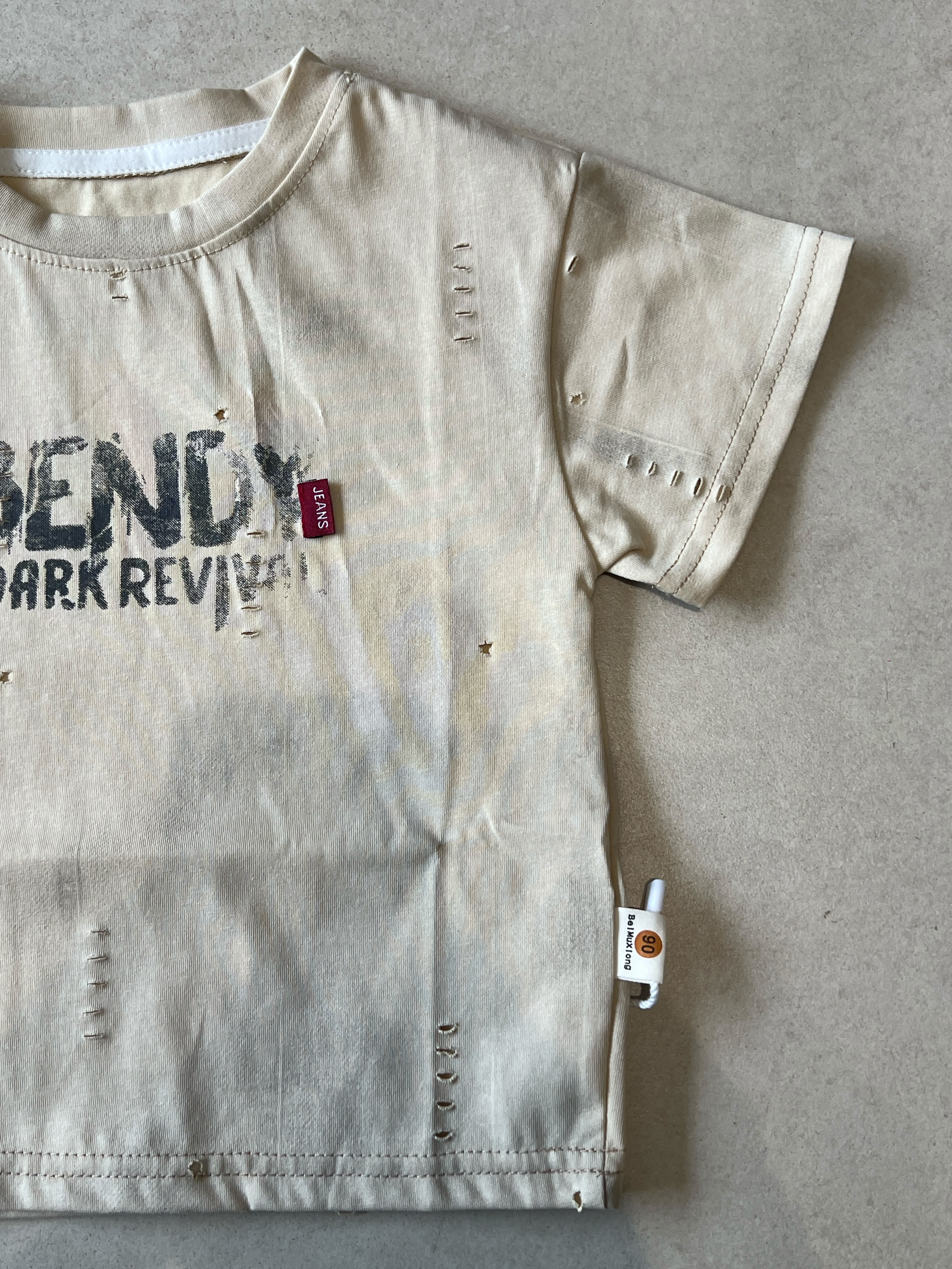 Cream Distressed Graphic Tee for Kids | Vintage Ripped Look | Ages 2-6