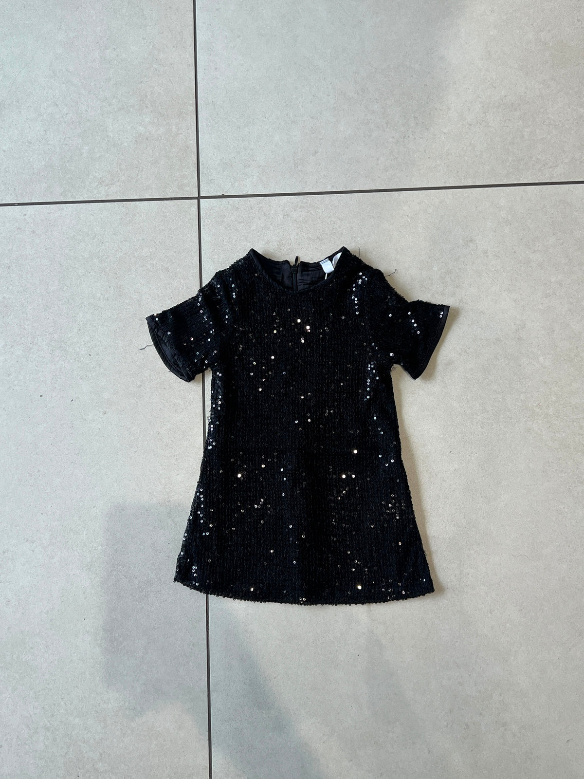 Black Full-Sequin Party Frock for Girls, Birthday Dress, Ages 1-4, back view, aataa kidd