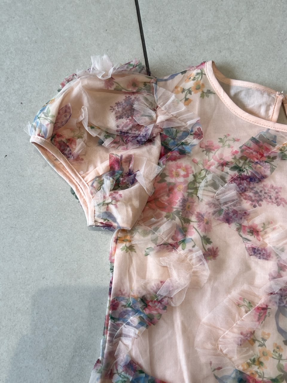 Blush Pink Floral Organza Ruffle Top for Girls, Party Top, Ages 1-4, lifestyle view, aataa kidd