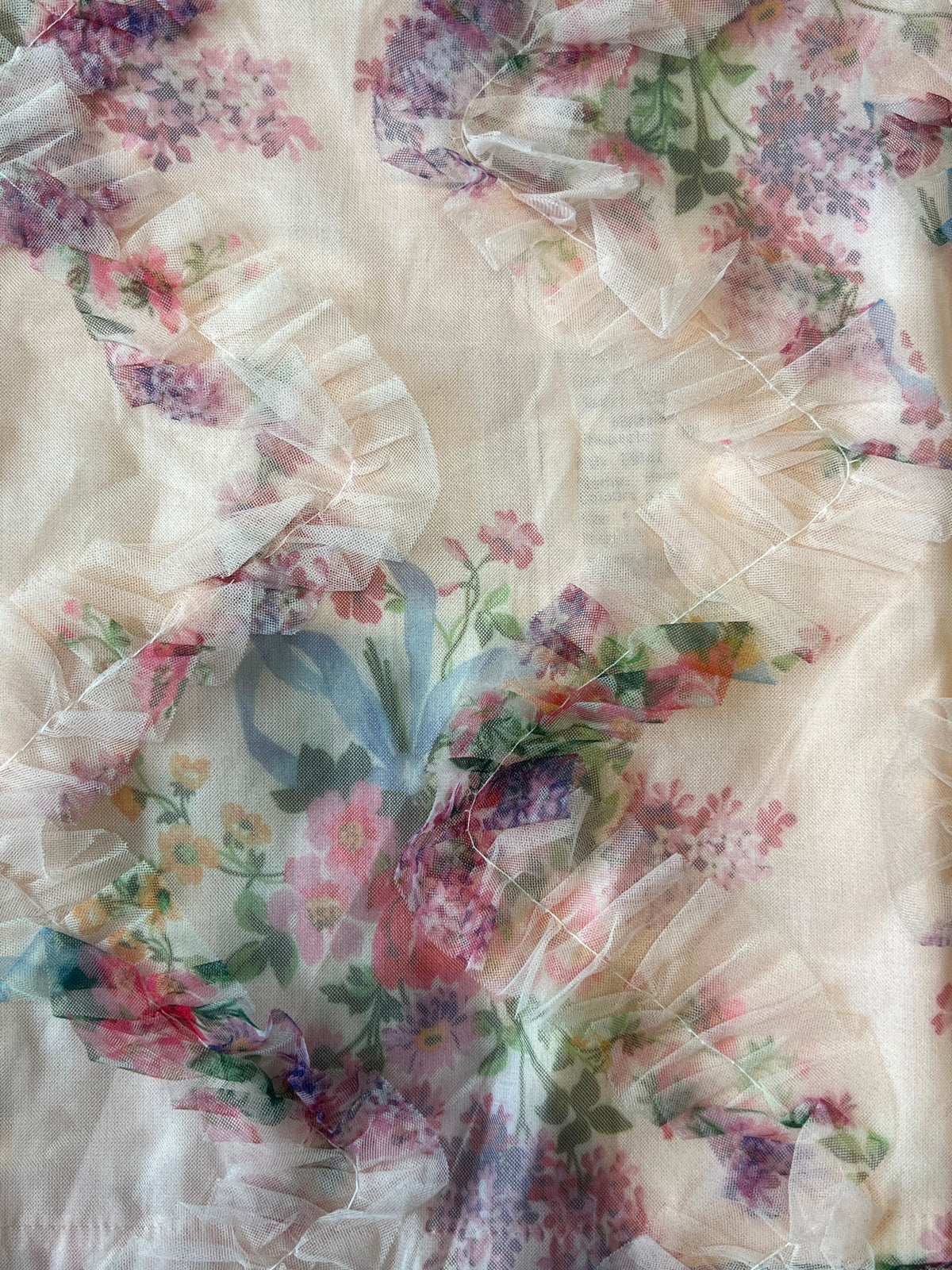 Blush Pink Floral Organza Ruffle Top for Girls, Party Top, Ages 1-4, close-up, aataa kidd