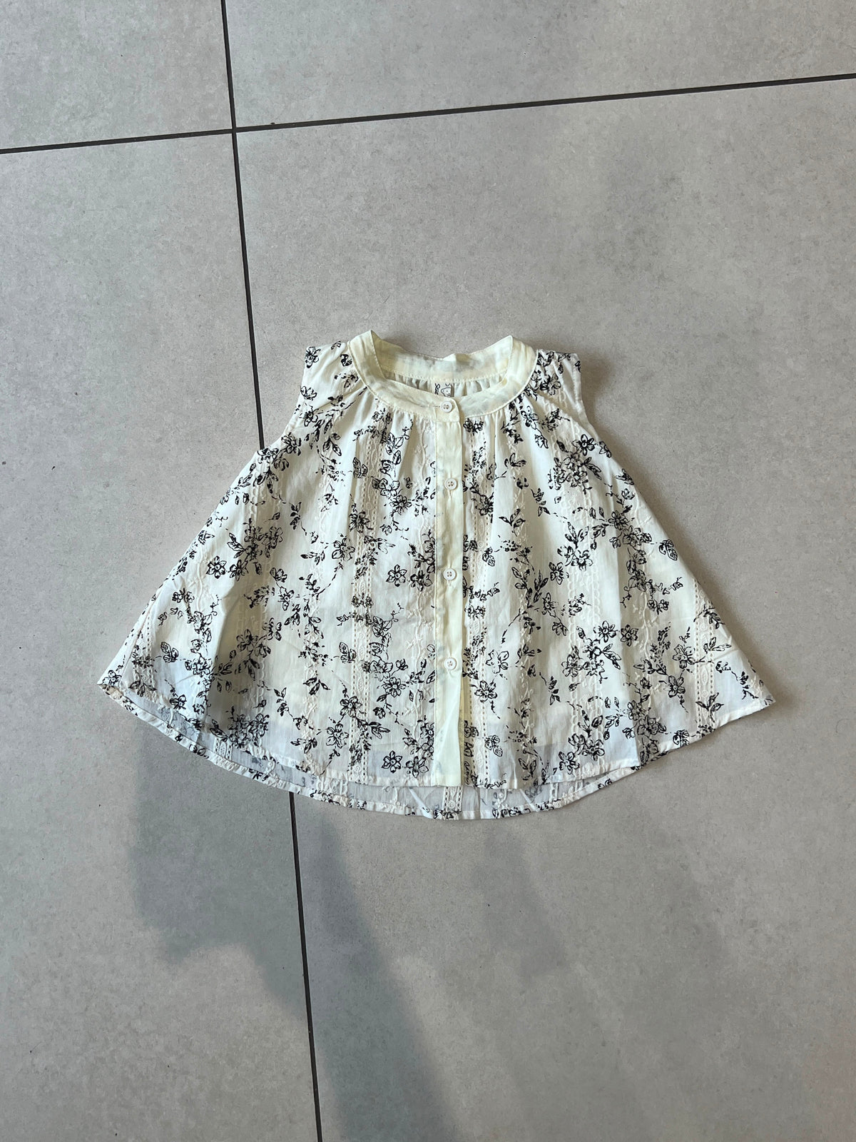 Cream and Black Floral Blouse with Lace Centre Panel for Girls, Ages 1-6, lifestyle view, aataa kidd