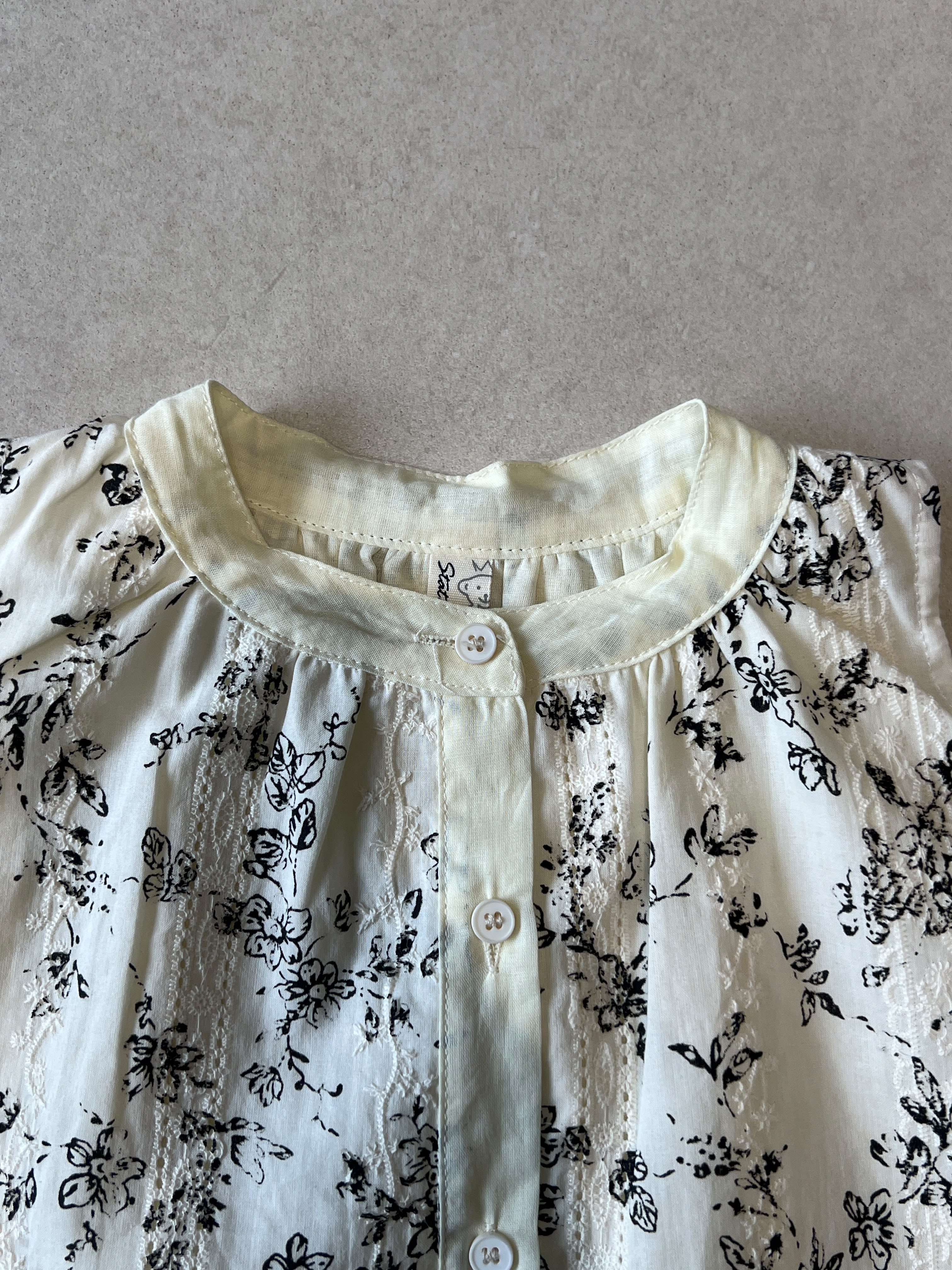 Cream and Black Floral Blouse with Lace Centre Panel for Girls | Ages 1-6