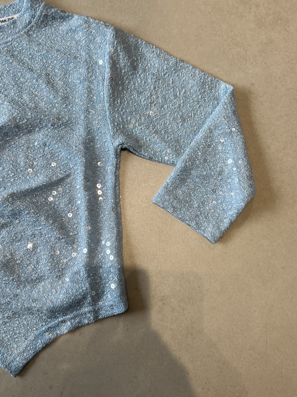 Baby Blue Sequin-Dot Boucle Long Sleeve Top for Girls, Ages 1-5, lifestyle view, aataa kidd