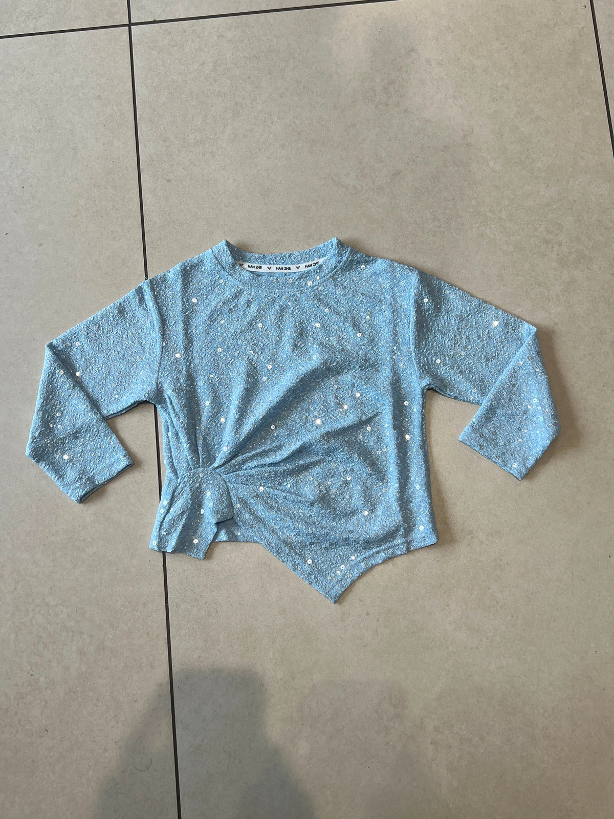 Baby Blue Sequin-Dot Boucle Long Sleeve Top for Girls, Ages 1-5, close-up, aataa kidd