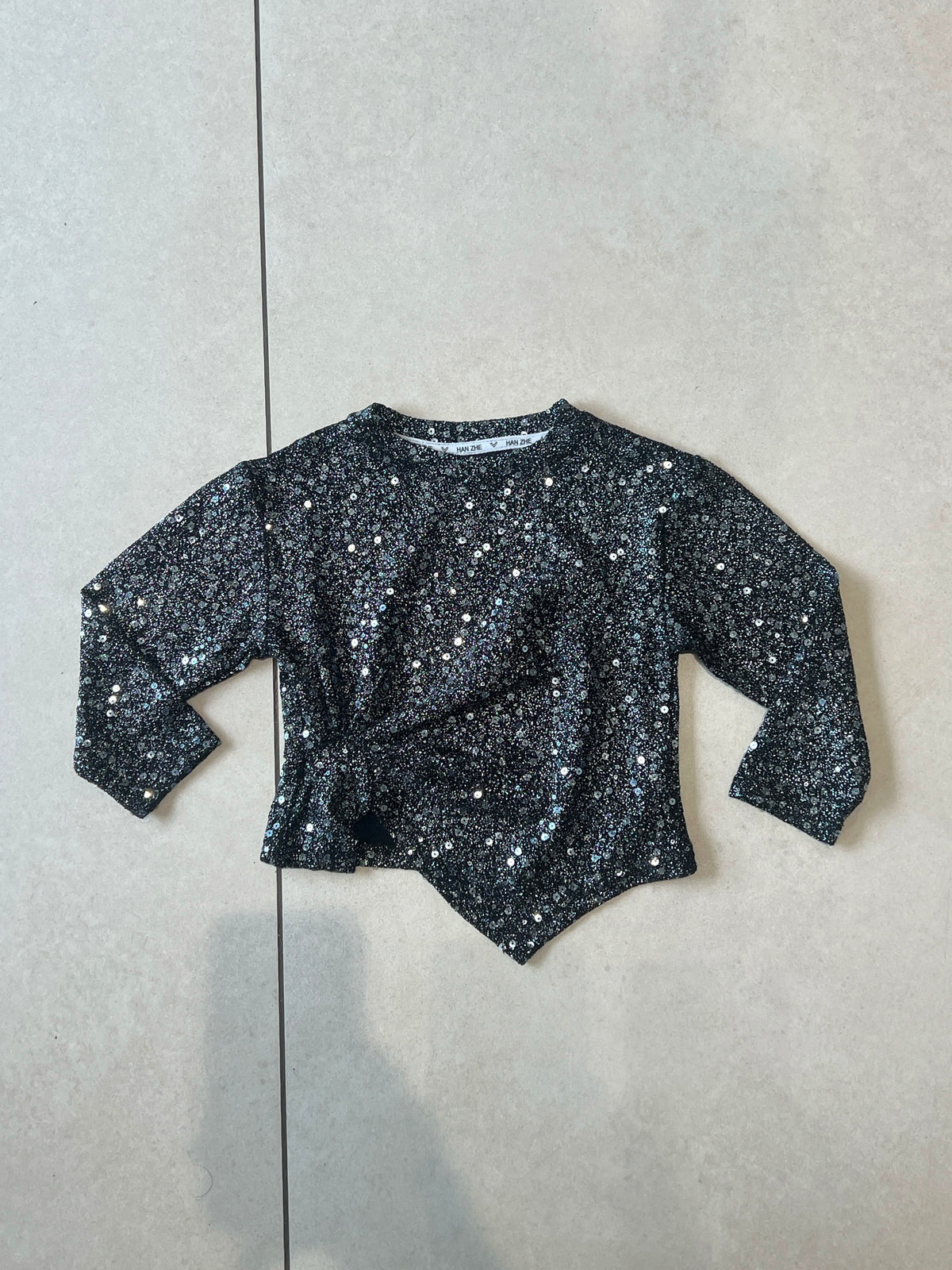 Black Galaxy Sequin Long Sleeve Top for Girls, Party Top, Ages 1-5, lifestyle view, aataa kidd
