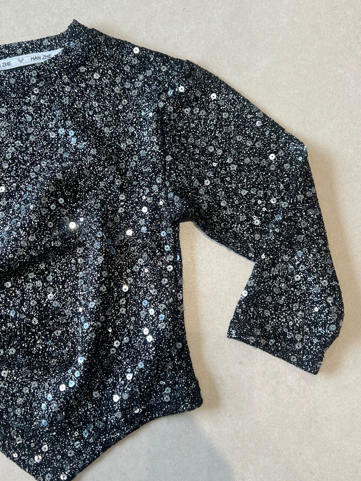 Black Galaxy Sequin Long Sleeve Top for Girls, Party Top, Ages 1-5, close-up, aataa kidd