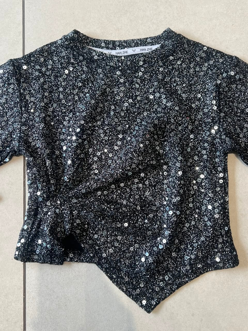 Black Galaxy Sequin Long Sleeve Top for Girls, Party Top, Ages 1-5, back view, aataa kidd