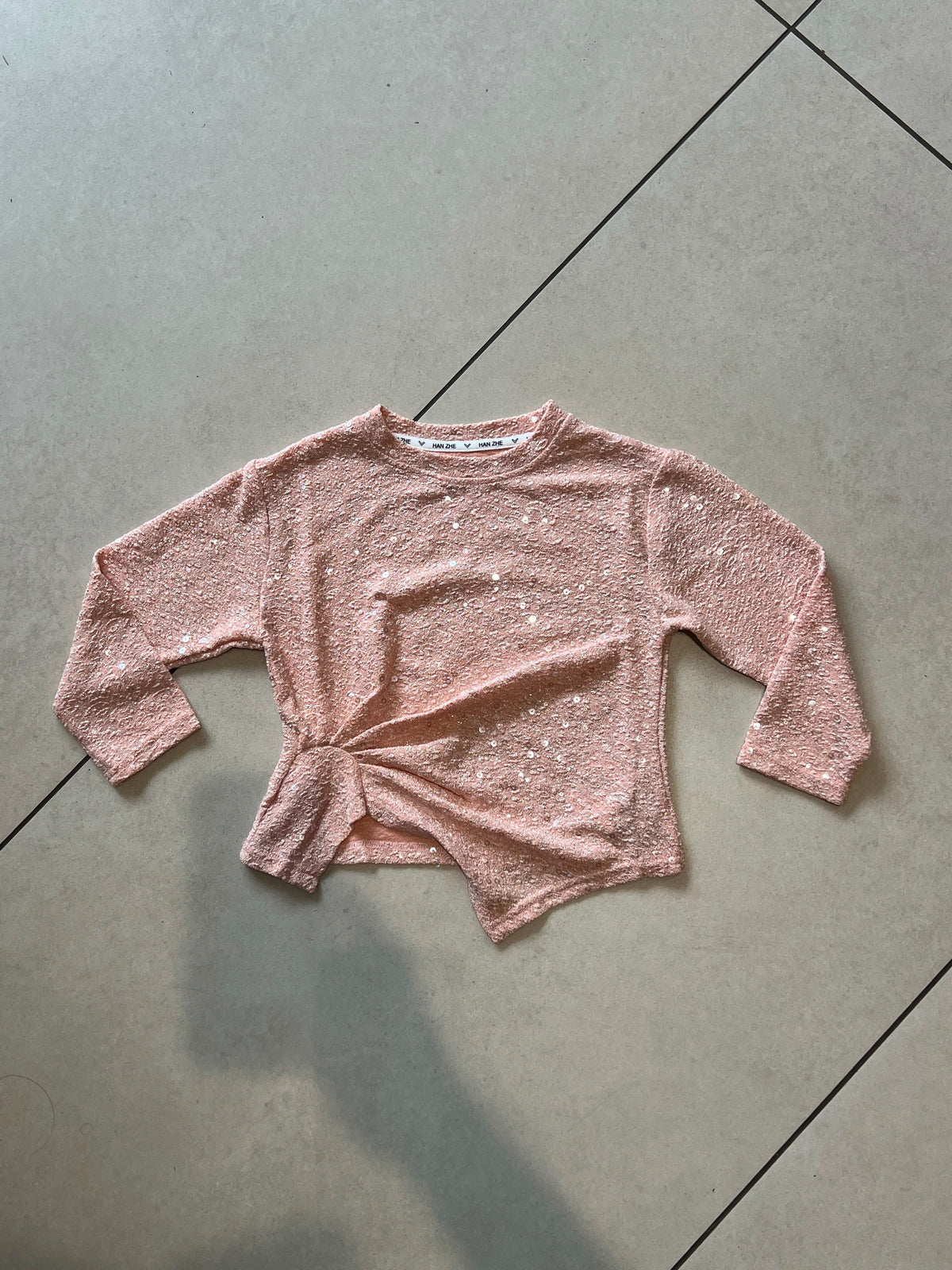 Blush Pink Sequin-Dot Long Sleeve Top for Girls, Casual Party Top, Ages 2-6, back view, aataa kidd