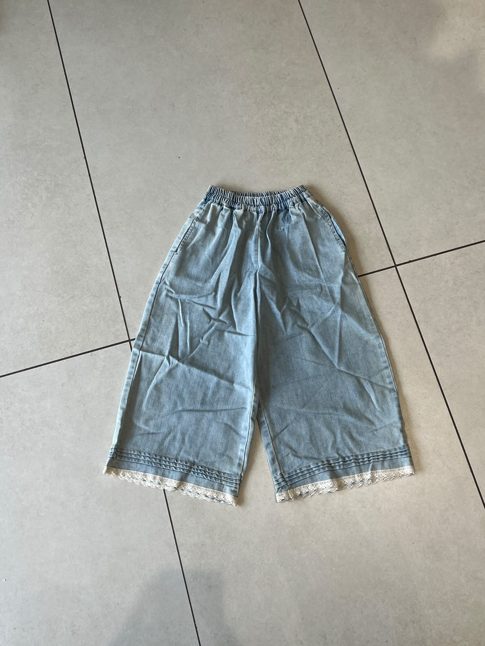 Wide-Leg Denim Pants for Girls | Lace Trim Hem | Ages 3-8