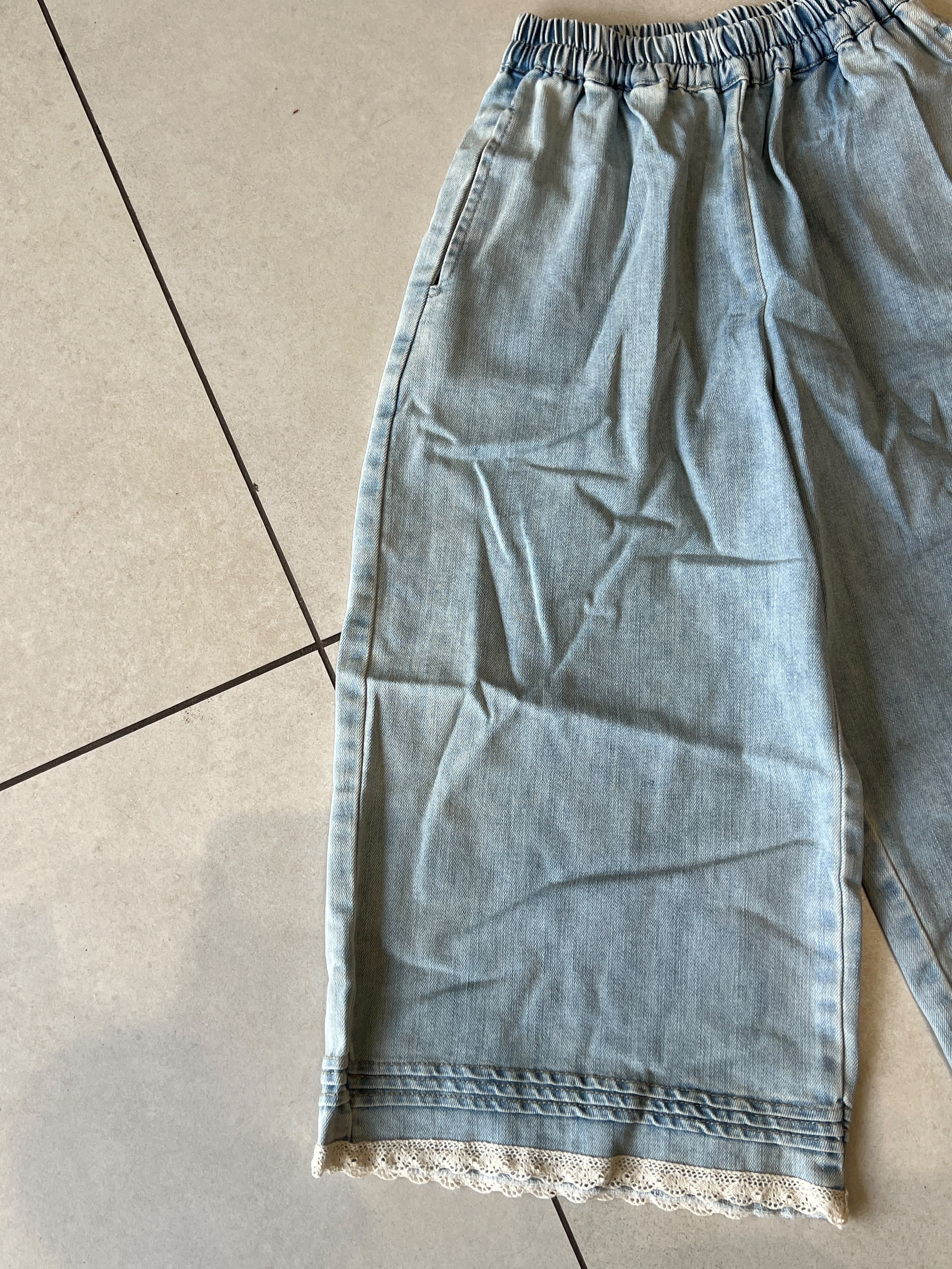 Wide-Leg Denim Pants for Girls | Lace Trim Hem | Ages 3-8