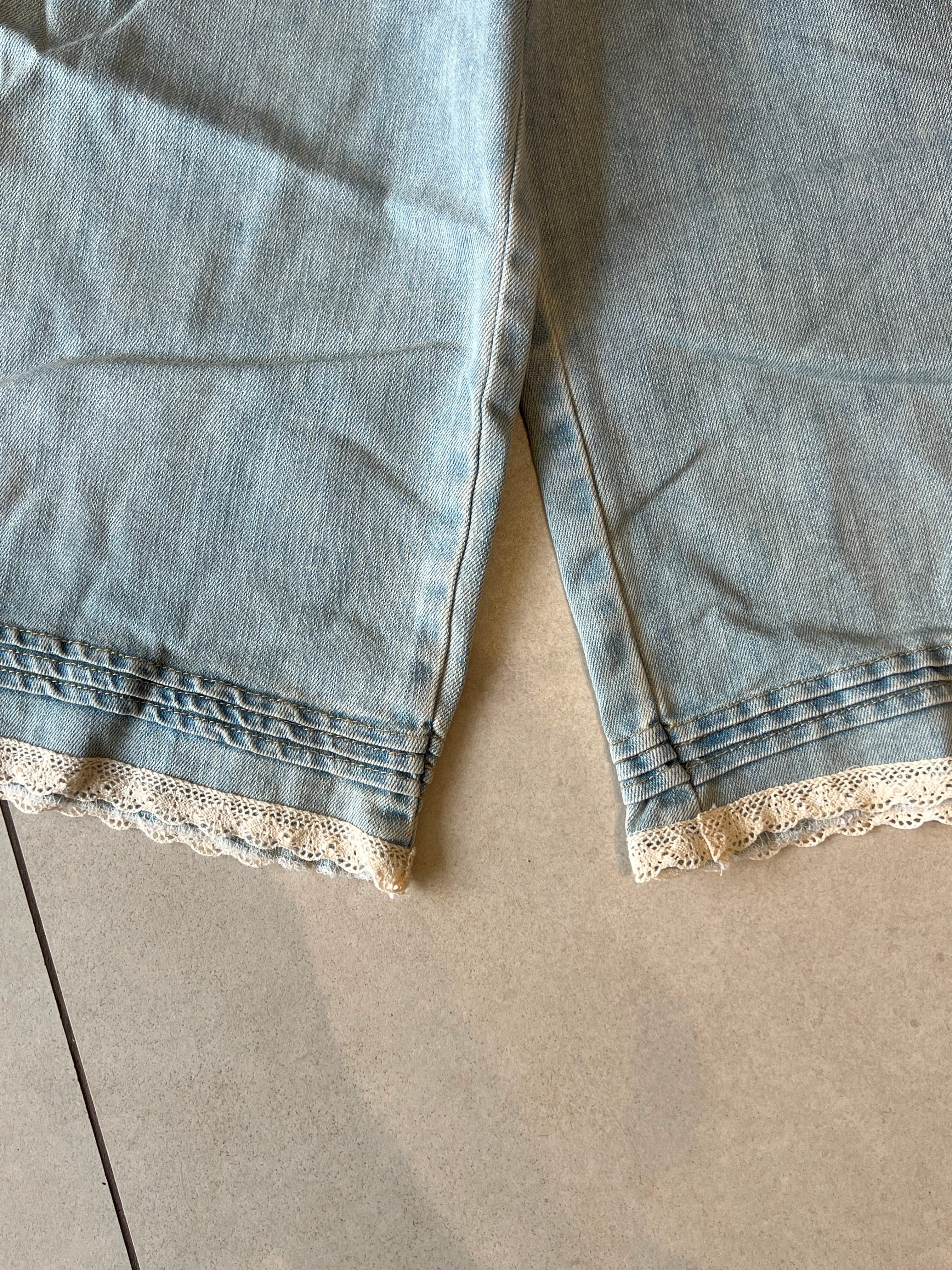 Wide-Leg Denim Pants for Girls | Lace Trim Hem | Ages 3-8