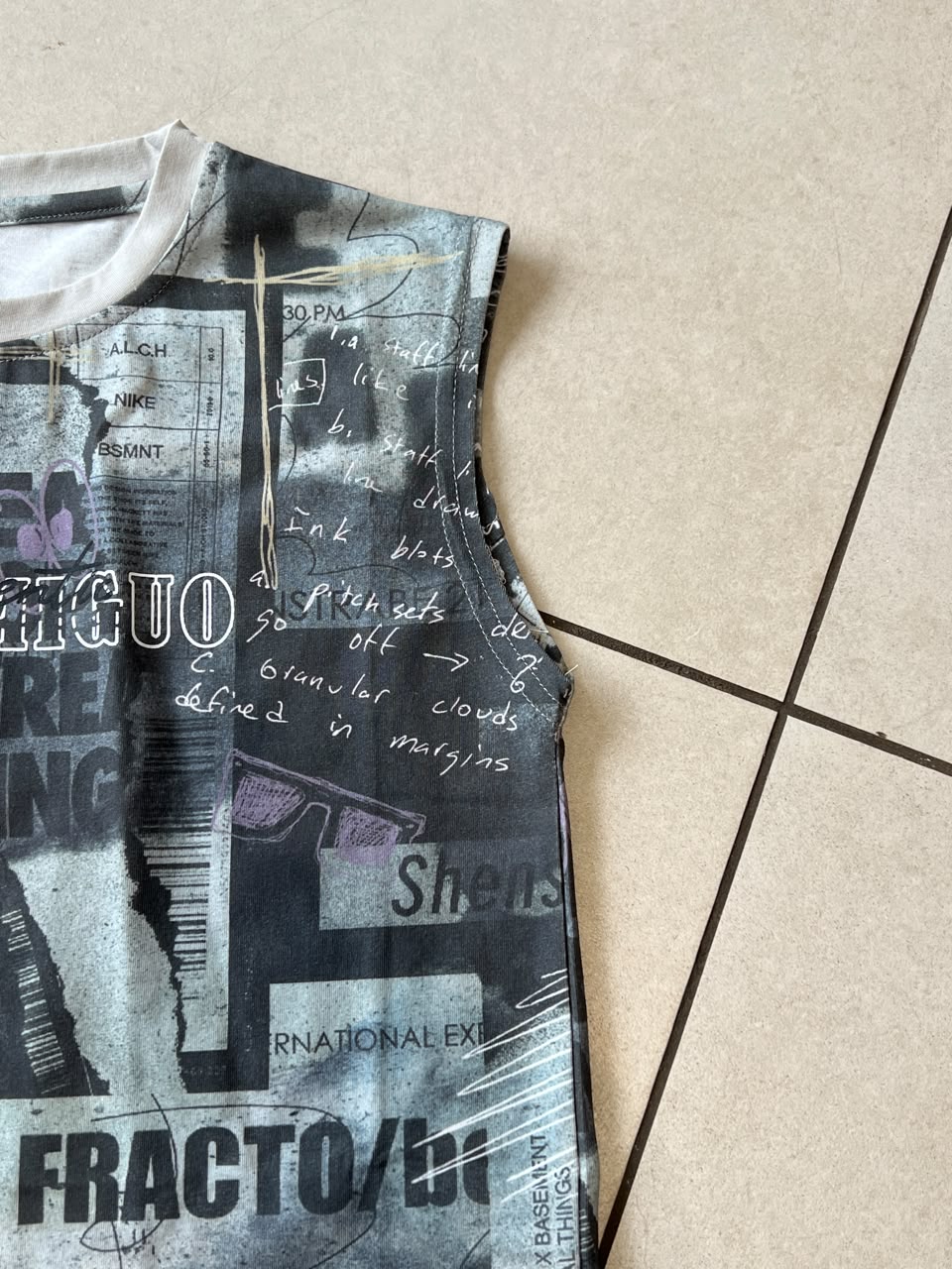 Newspaper Print Sleeveless | Dark Grey | Ages 3-8