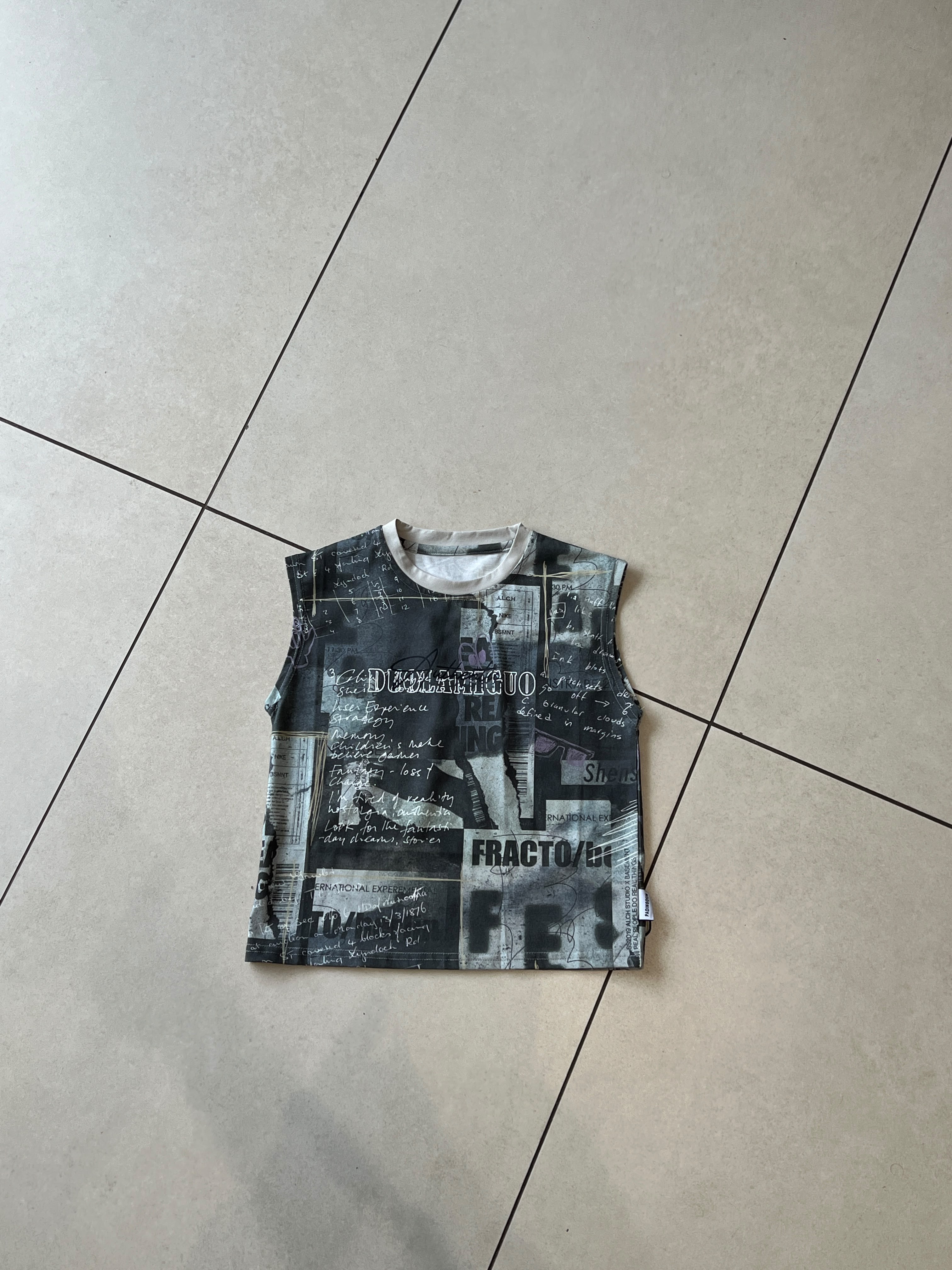 Newspaper Print Sleeveless | Dark Grey | Ages 3-8