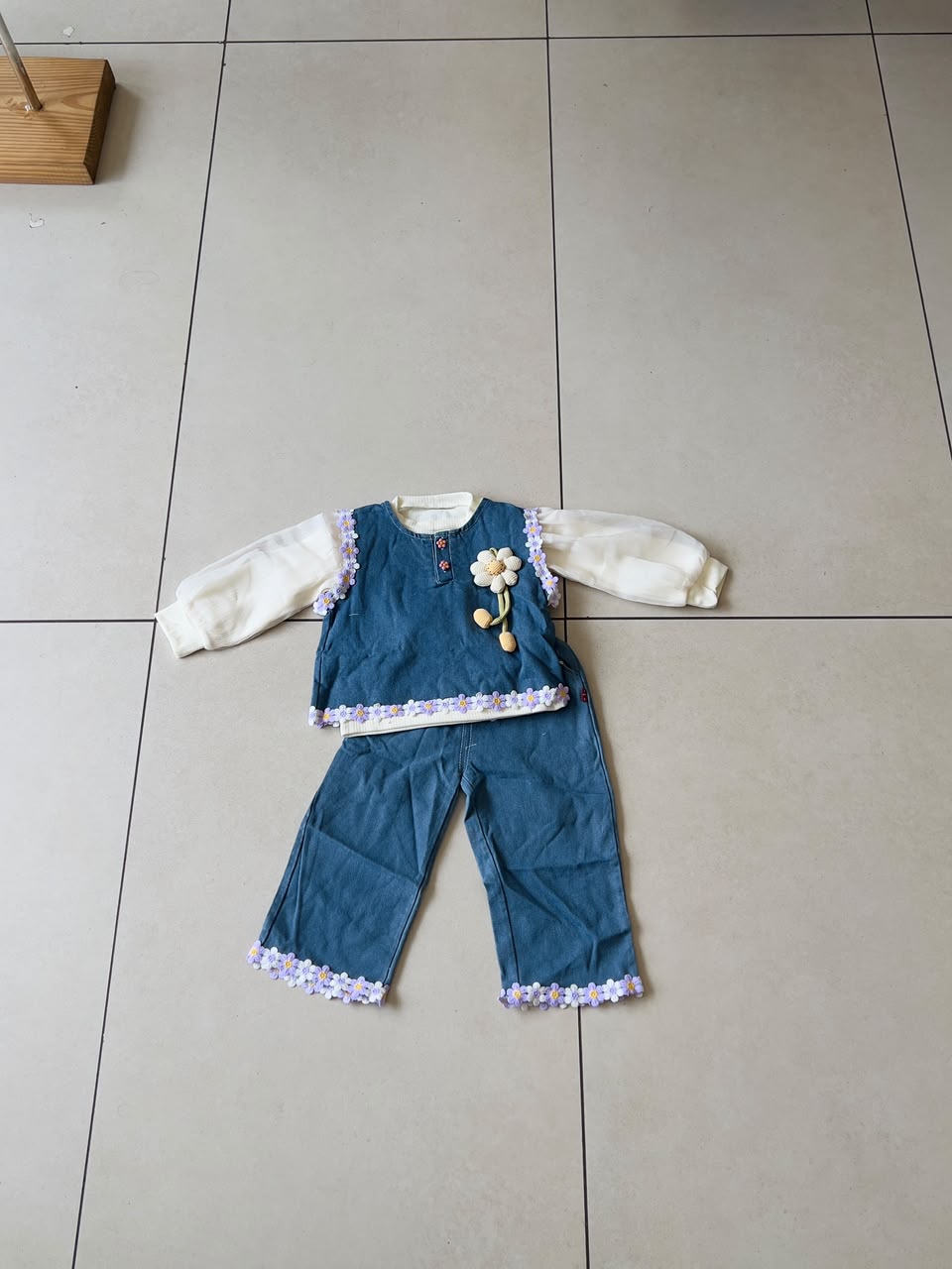 3-Piece Daisy Denim Set for Girls | Purple Flower Trim | Ages 2-5