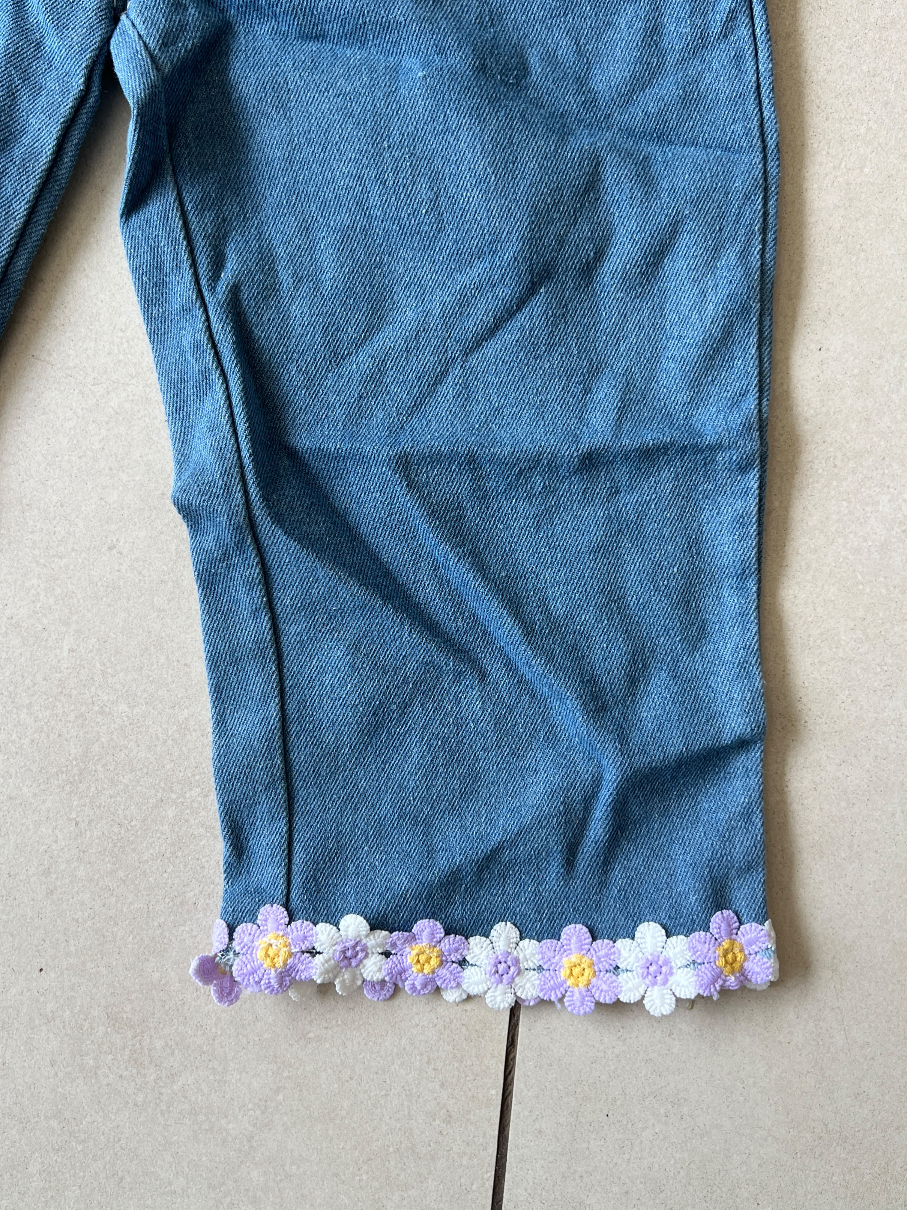 3-Piece Daisy Denim Set for Girls | Purple Flower Trim | Ages 2-5