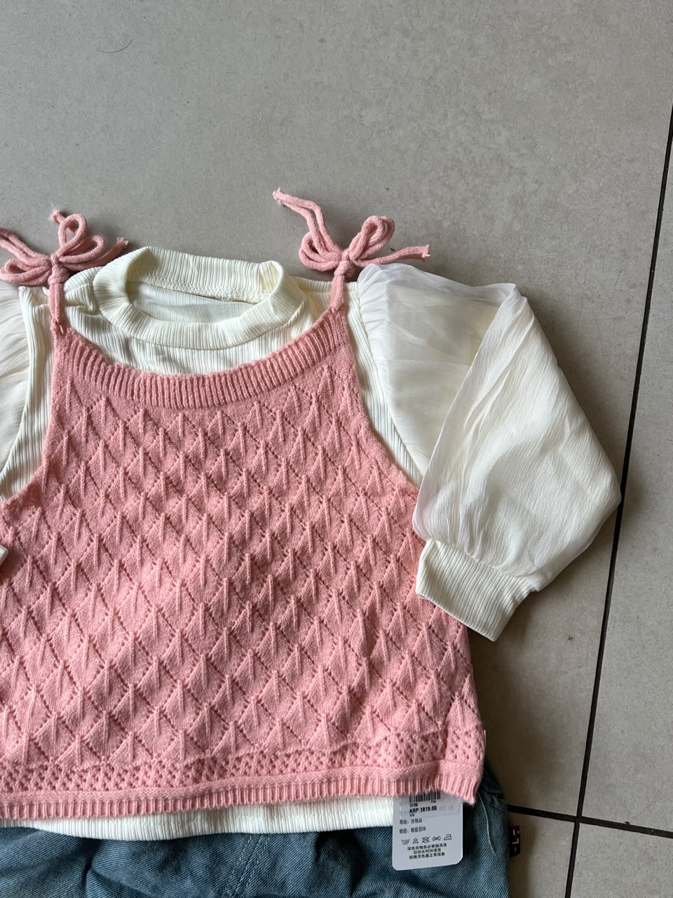 3-Piece Knit Vest Set for Girls | Pink Bow and Denim | Ages 2-6
