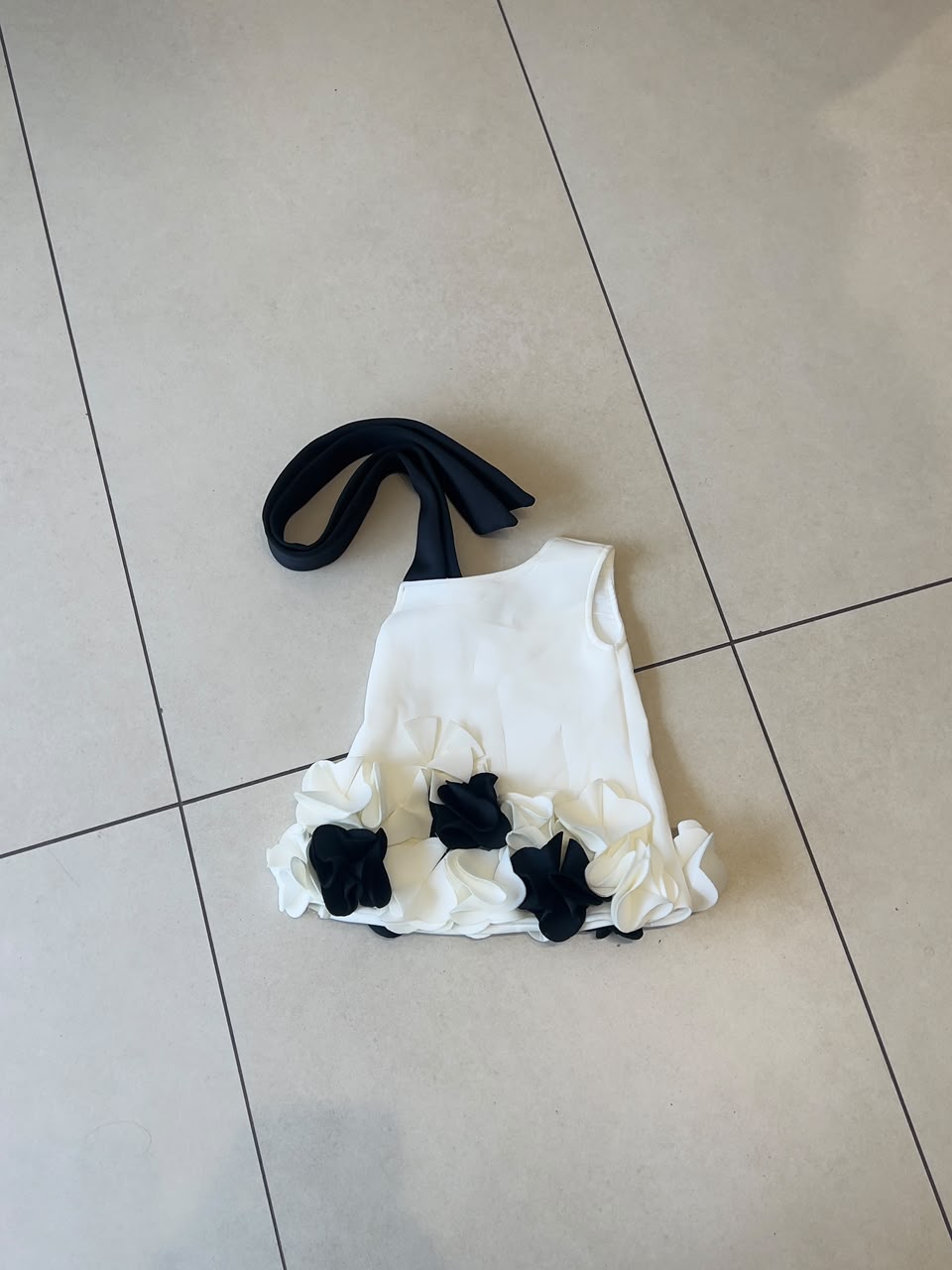 Ivory and Black 3D Floral Hem Party Dress for Girls | Ages 1–7, lifestyle view, aataa kidd