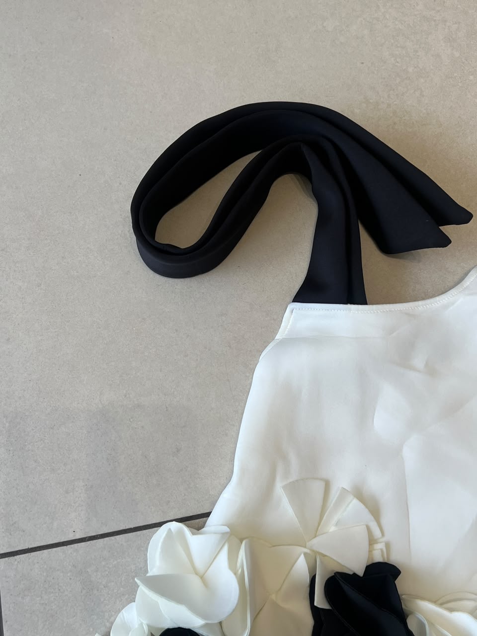 Ivory and Black 3D Floral Hem Party Dress for Girls | Ages 1–7, detail view, aataa kidd