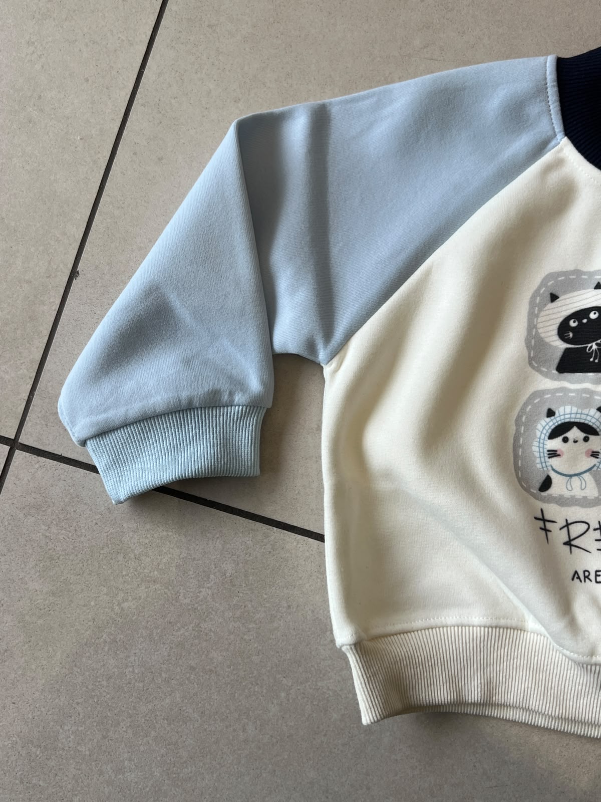 Kids Pastel Raglan Sweatshirt and Washed Denim Jeans Set | Ages 1–5, detail view, aataa kidd