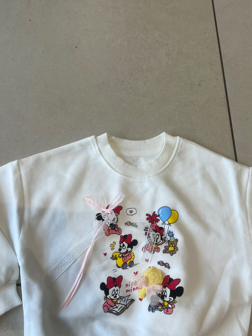 Girls Cute Cartoon Print Fleece Sweatshirt with Bow Detail | Ages 1–6, front view, aataa kidd
