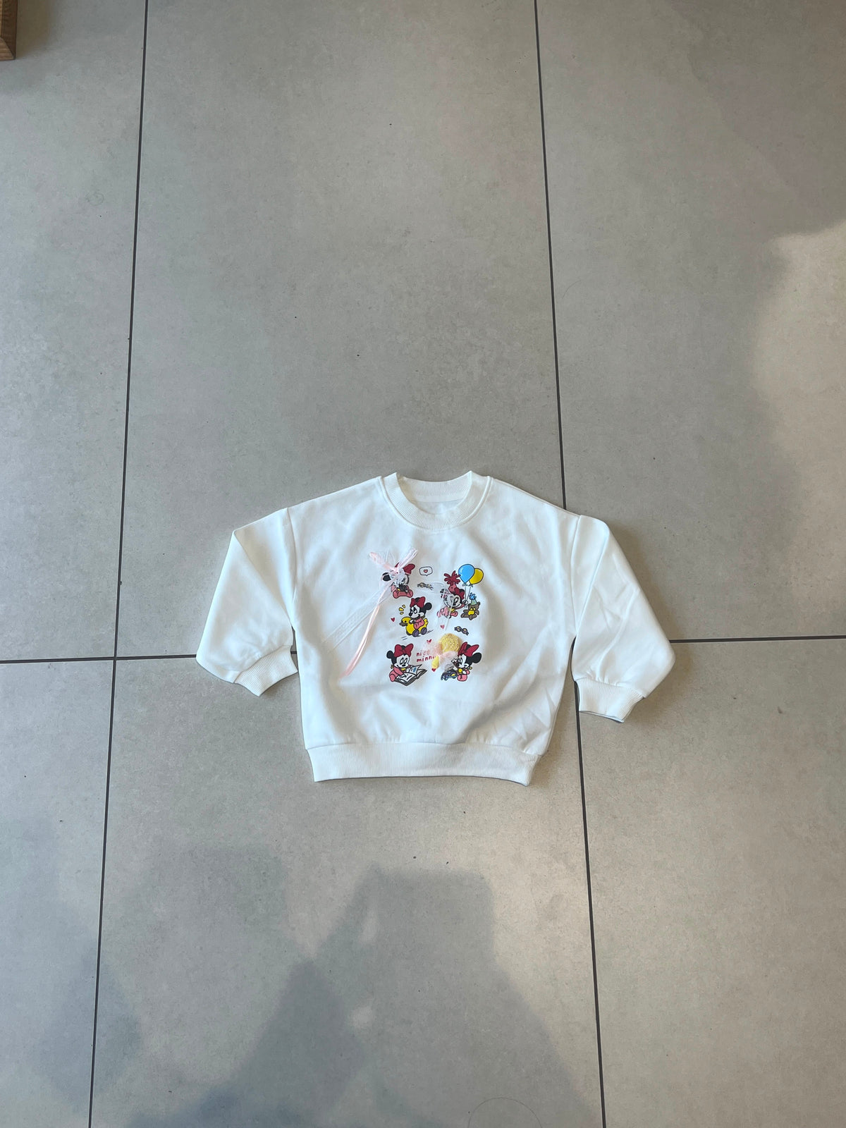 Girls Cute Cartoon Print Fleece Sweatshirt with Bow Detail | Ages 1–6, flat lay, aataa kidd