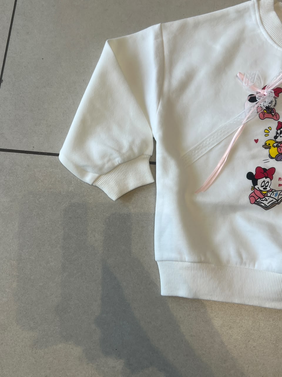 Girls Cute Cartoon Print Fleece Sweatshirt with Bow Detail | Ages 1–6, back view, aataa kidd