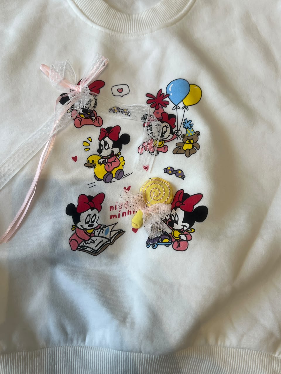 Girls Cute Cartoon Print Fleece Sweatshirt with Bow Detail | Ages 1–6, detail view, aataa kidd