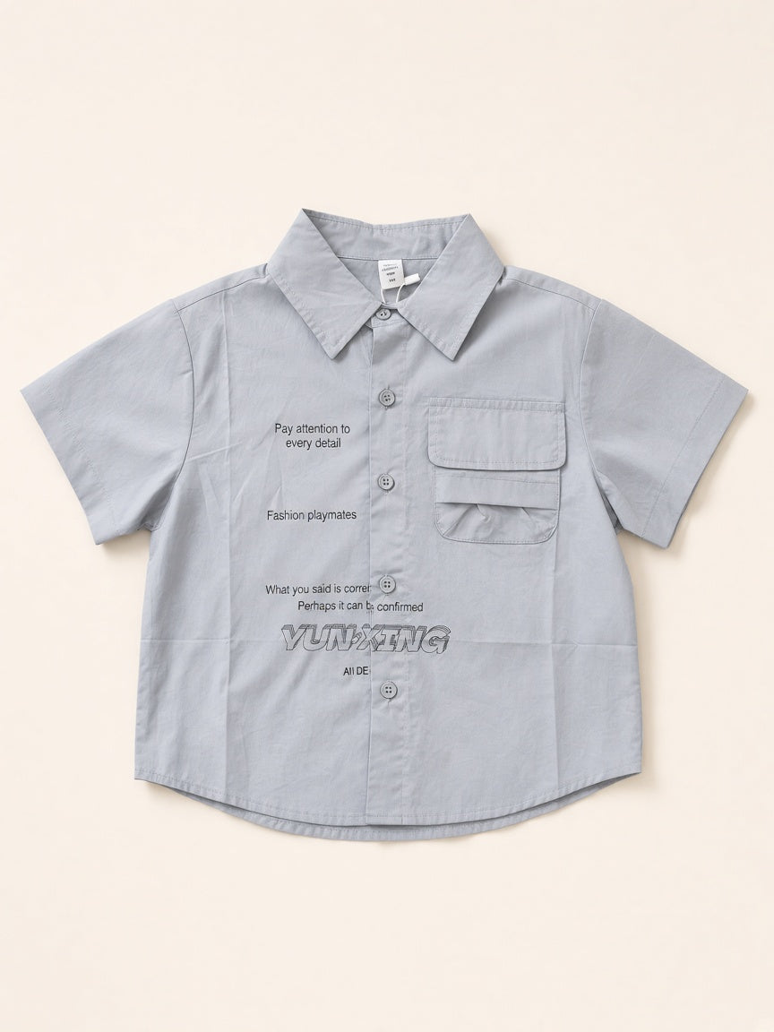 Pale grey short-sleeve YUN-XING print shirt flat lay