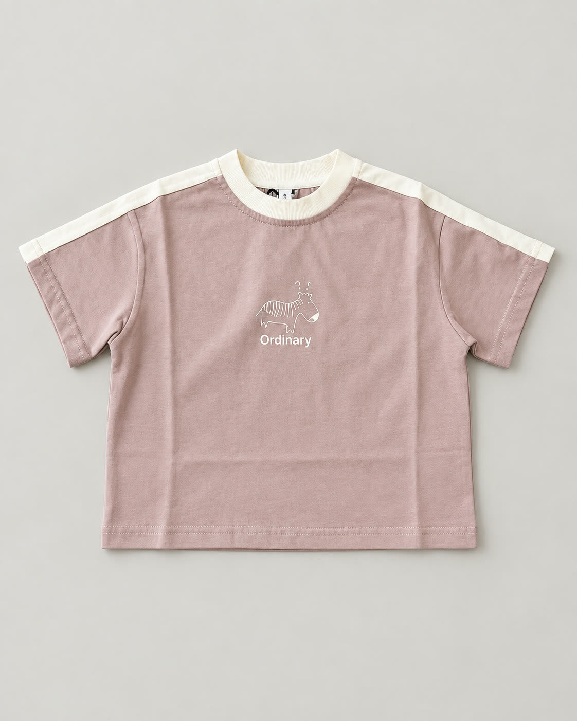 Dusty pink zebra Ordinary kids T-shirt flat lay, product only
