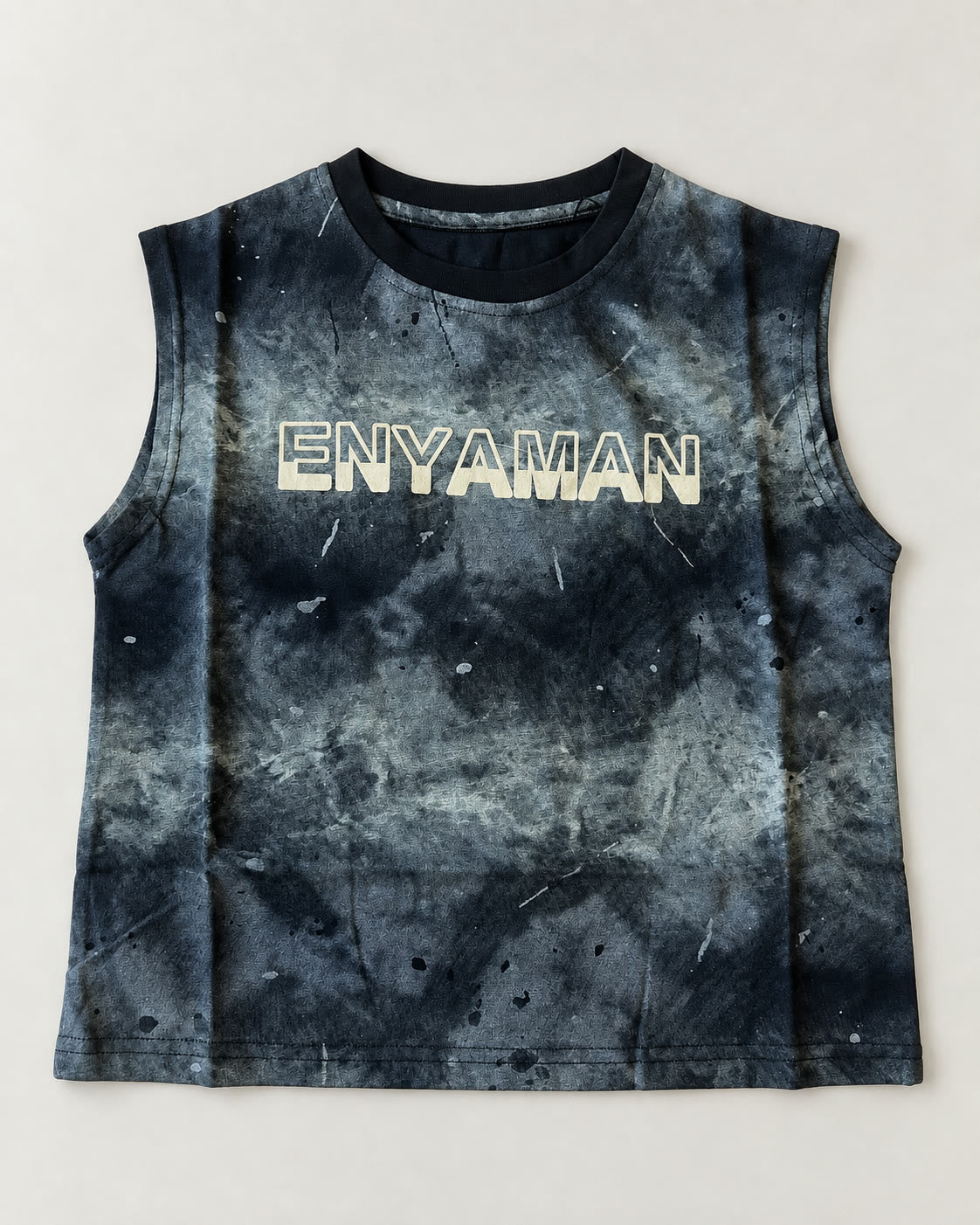 Charcoal mineral-wash ENYAMAN sleeveless kids tank flat lay