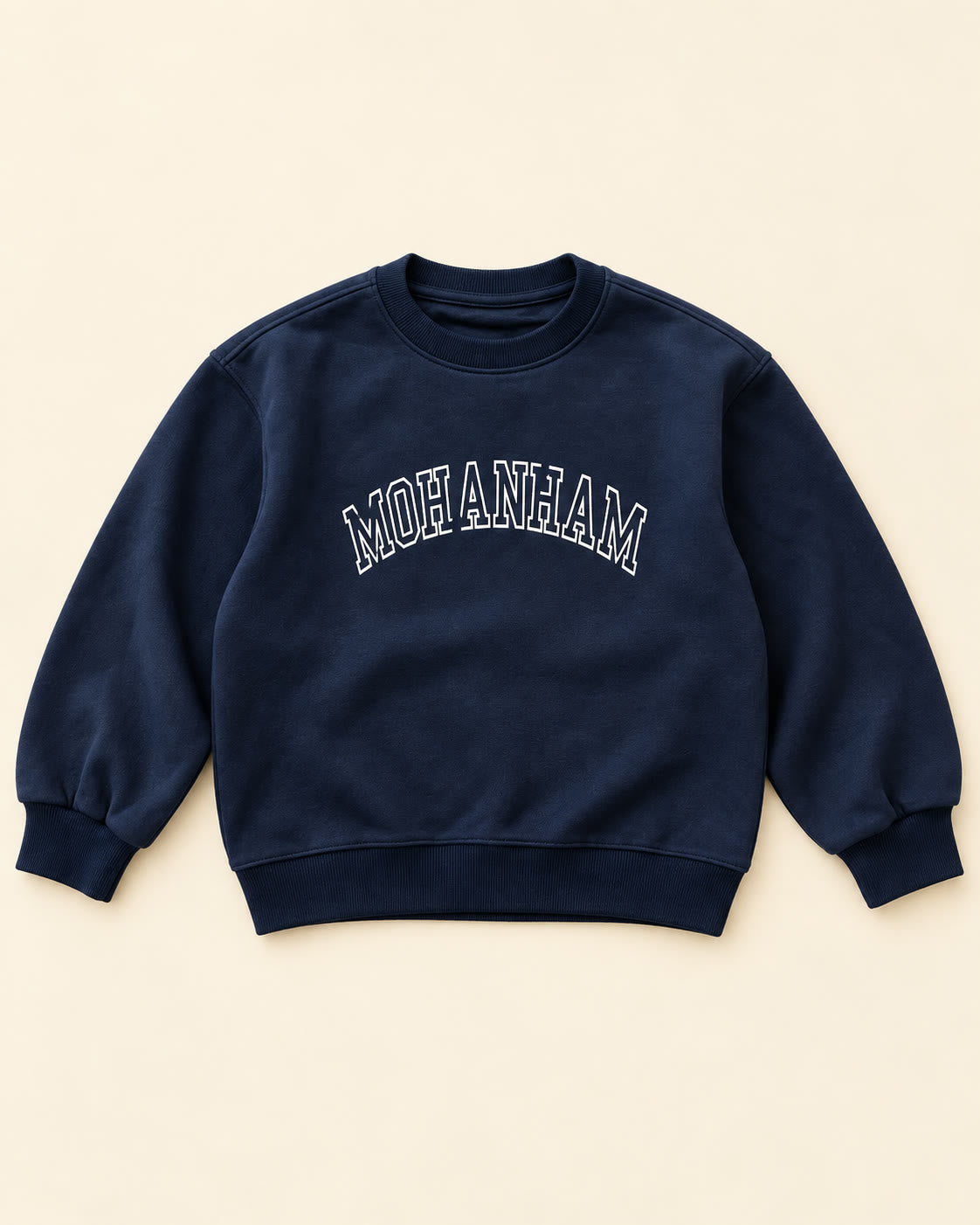 Flat lay of navy MOHANHAM sweatshirt