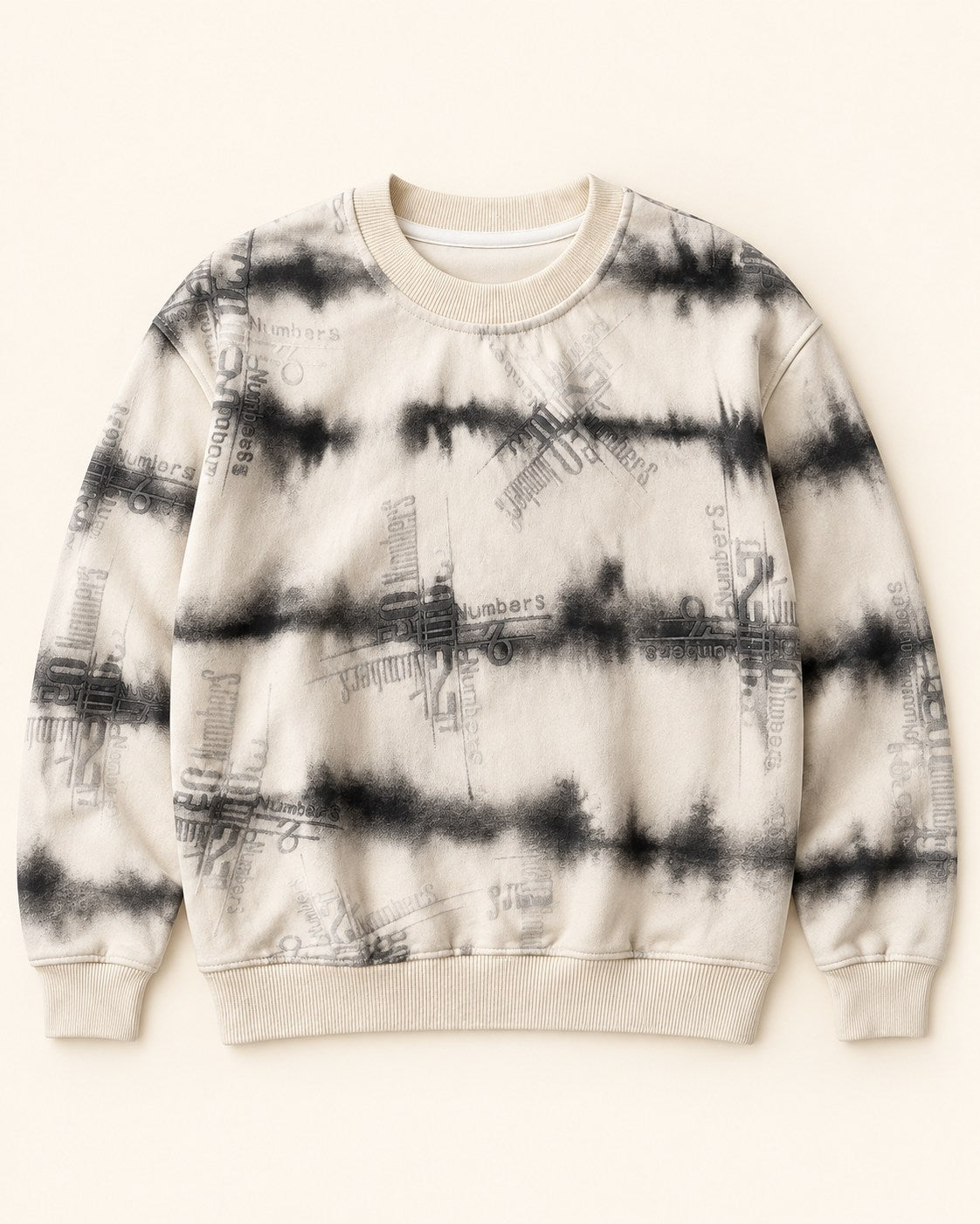Cream smoky tie dye graphic kids sweatshirt front flat lay