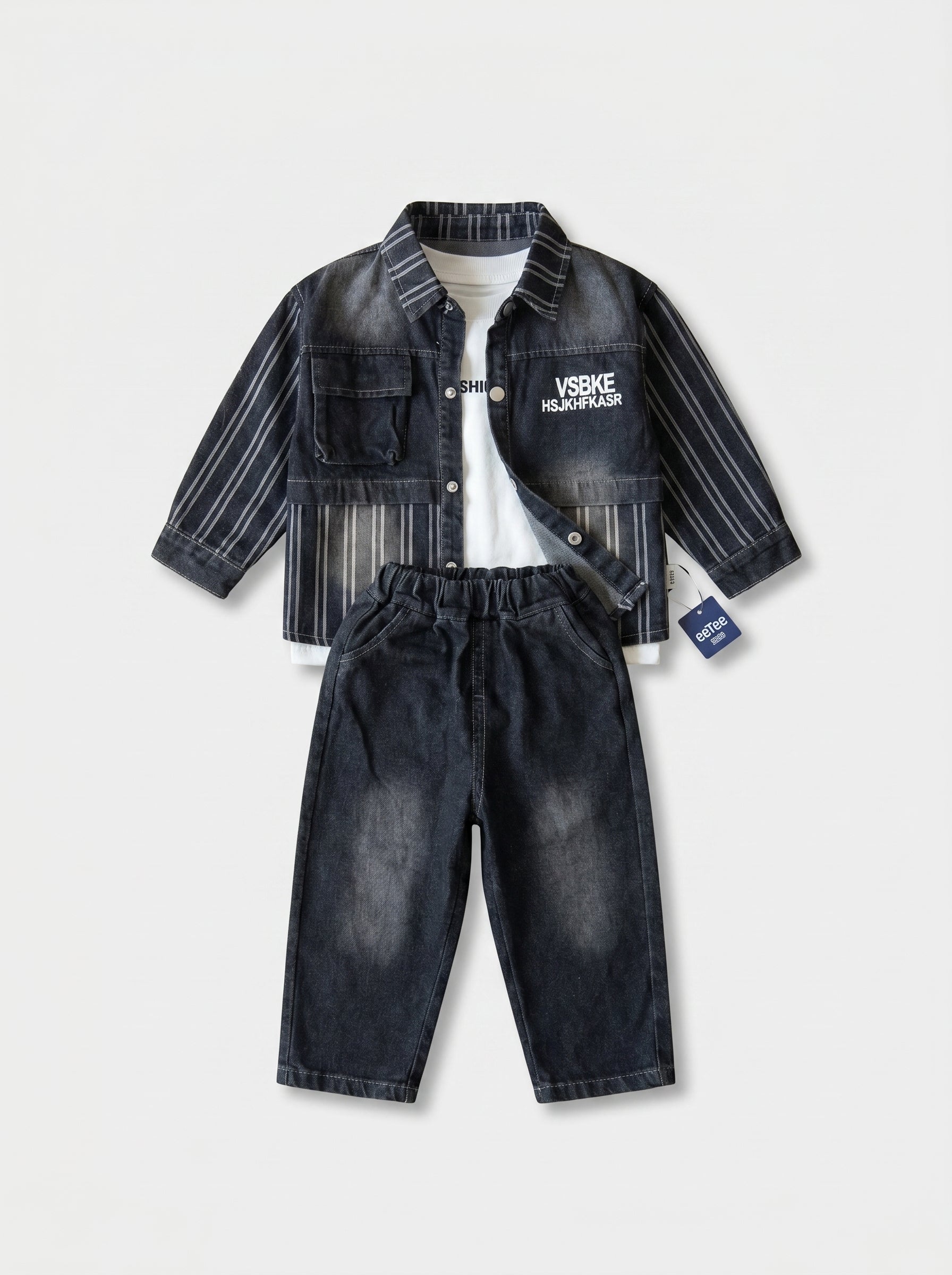 Black Denim Jacket and Graphic Tee and Pants 3-Piece Set | Kids Ages 3-8