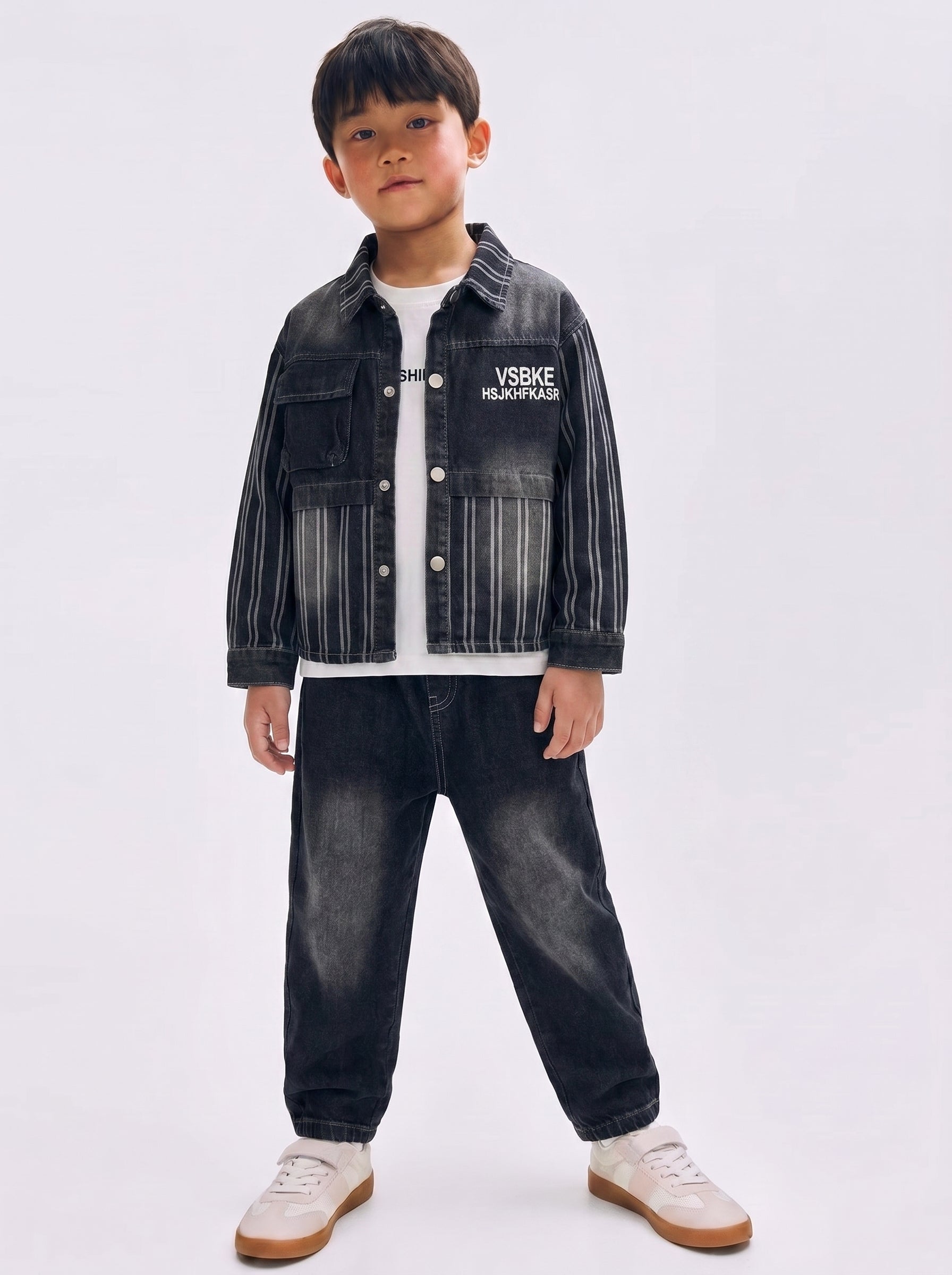 Black Denim Jacket and Graphic Tee and Pants 3-Piece Set | Kids Ages 3-8